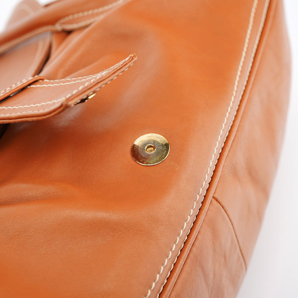Light Brown Leather Belt Tote Bag