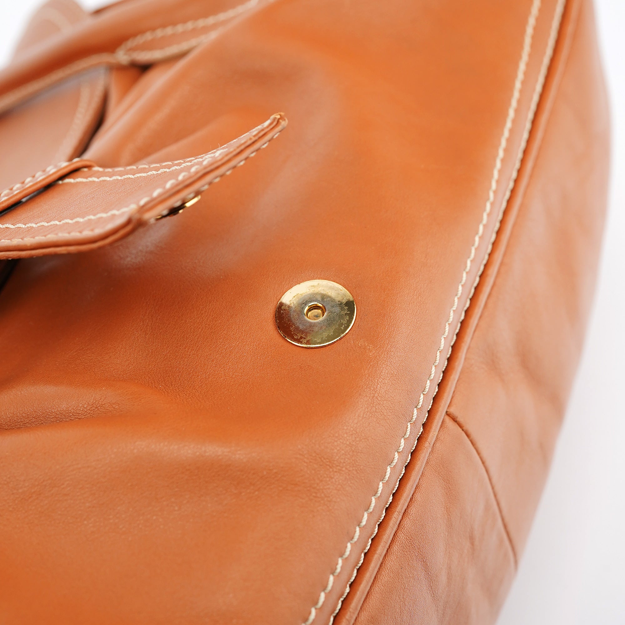 Light Brown Leather Belt Tote Bag