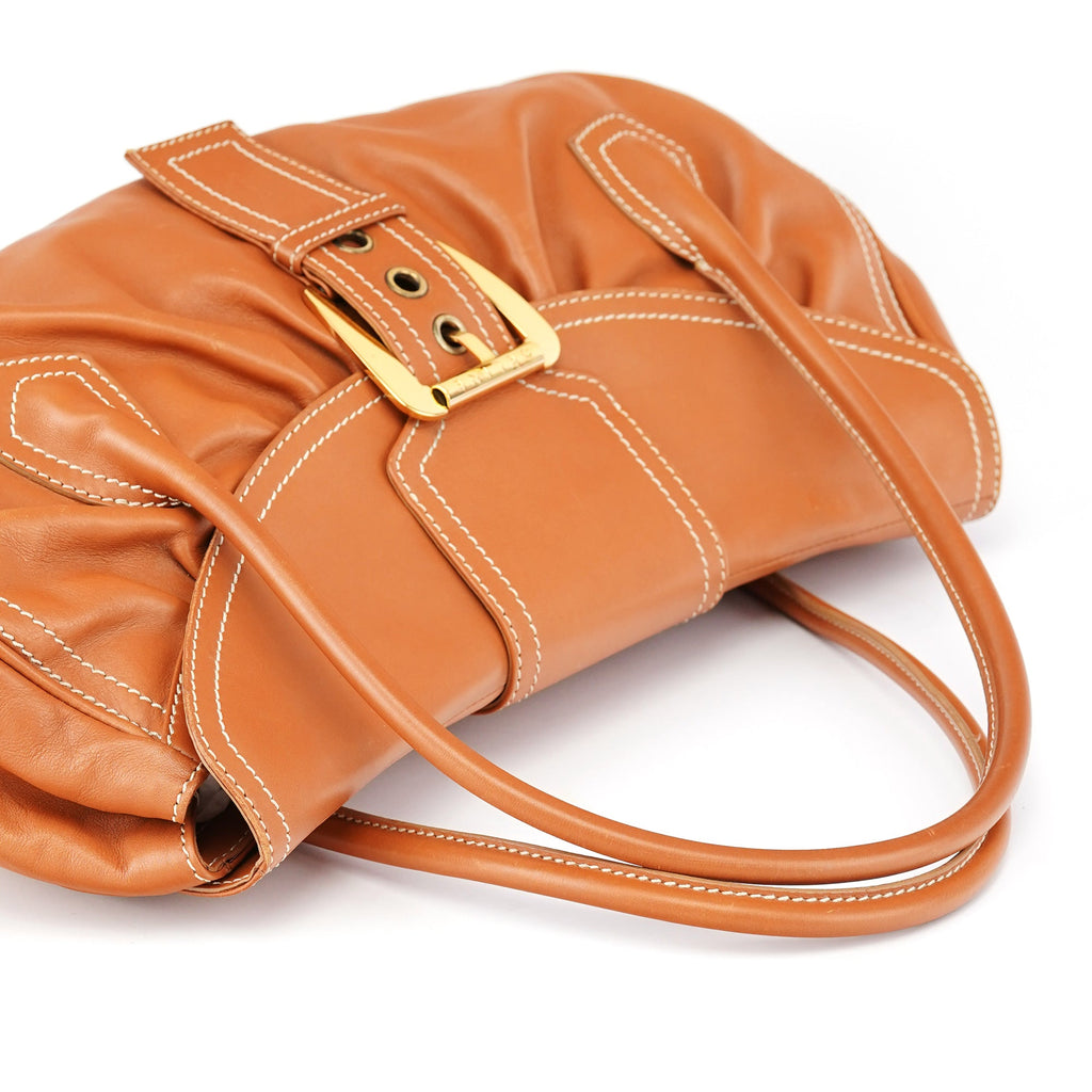 Light Brown Leather Belt Tote Bag