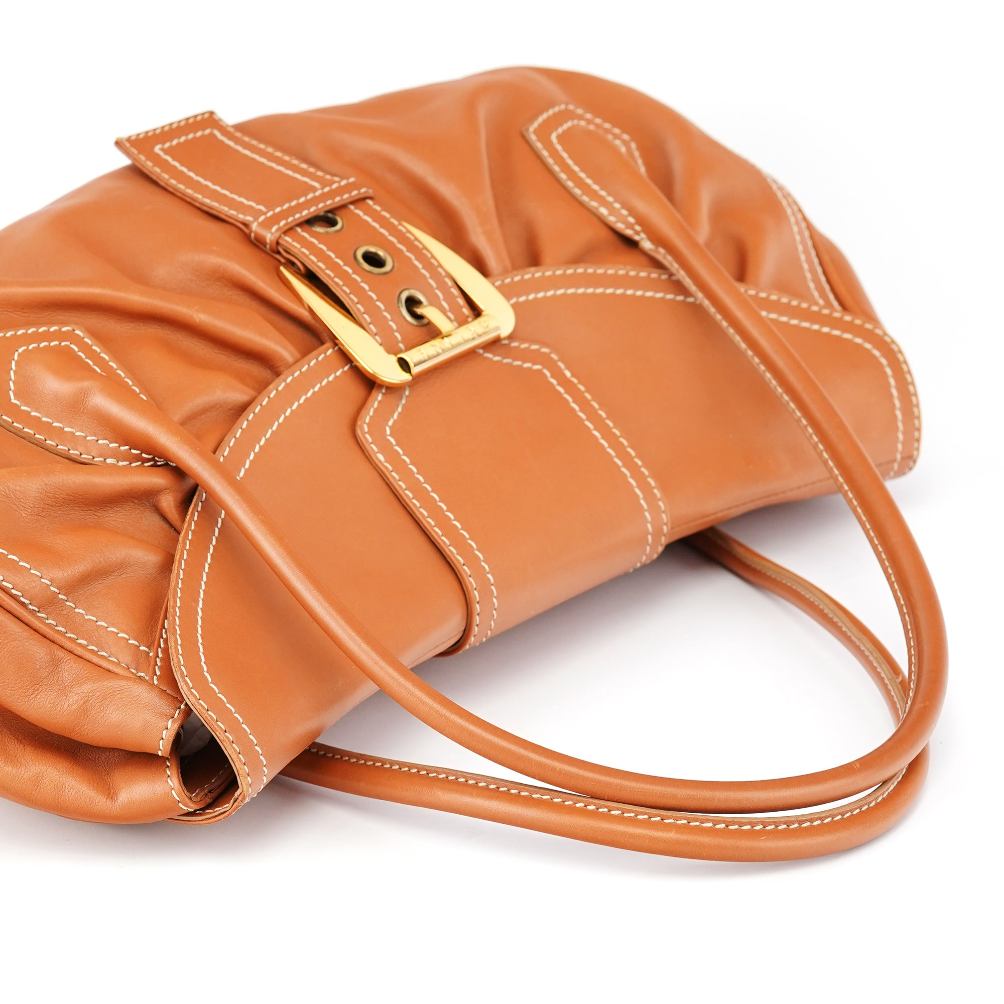 Light Brown Leather Belt Tote Bag