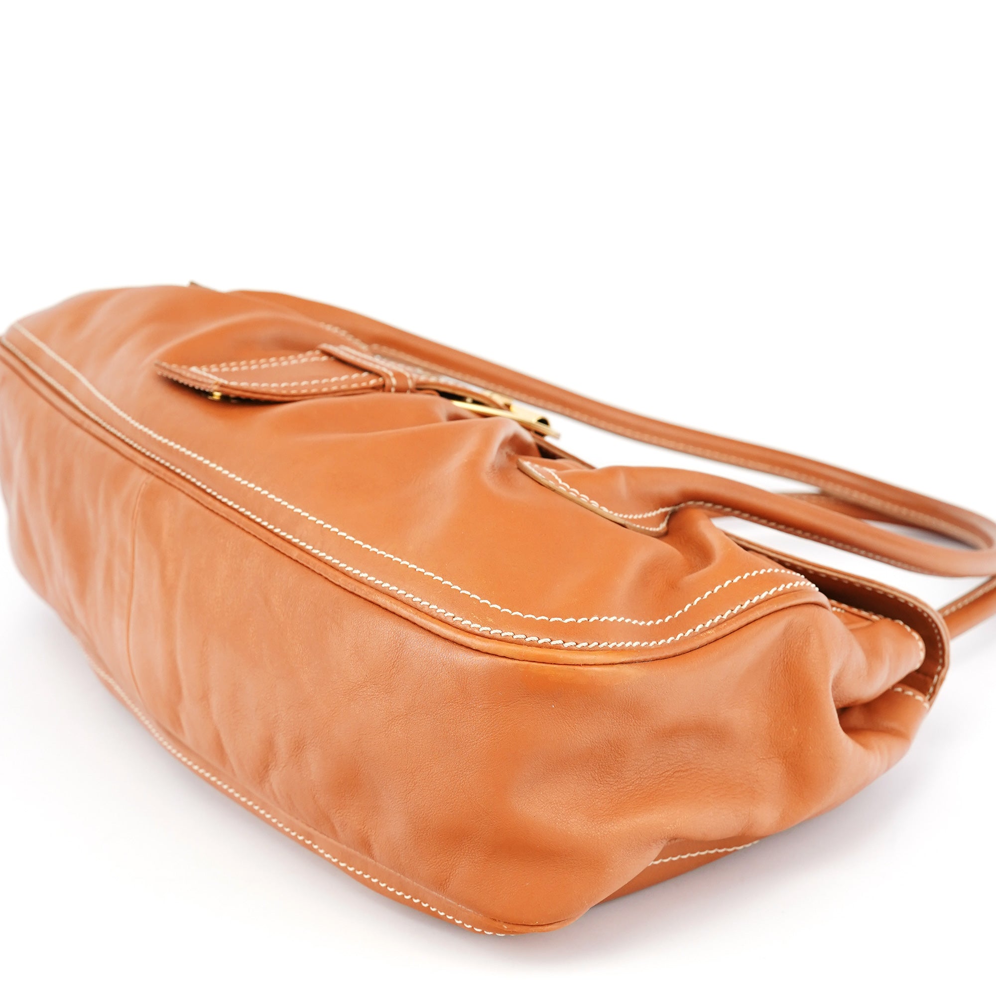 Light Brown Leather Belt Tote Bag