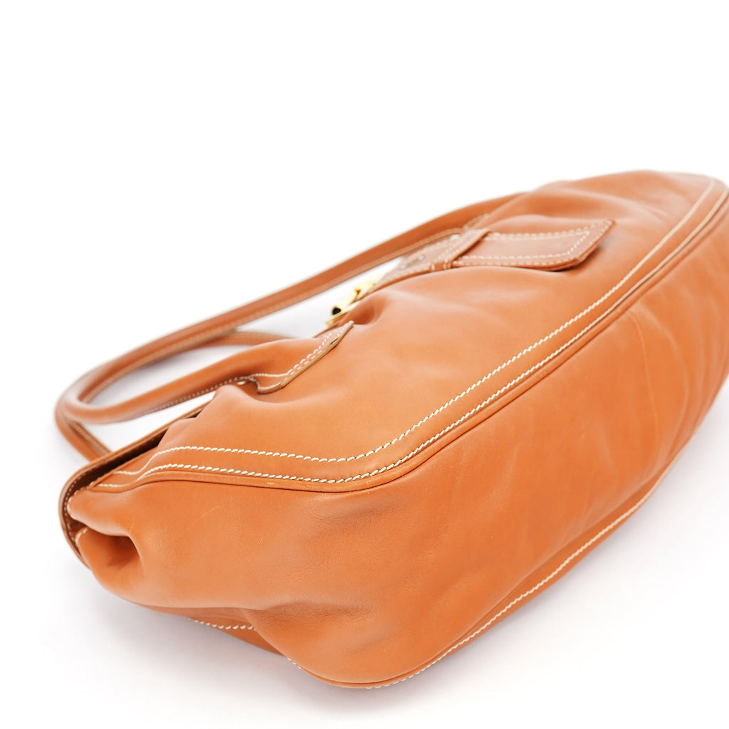 Light Brown Leather Belt Tote Bag