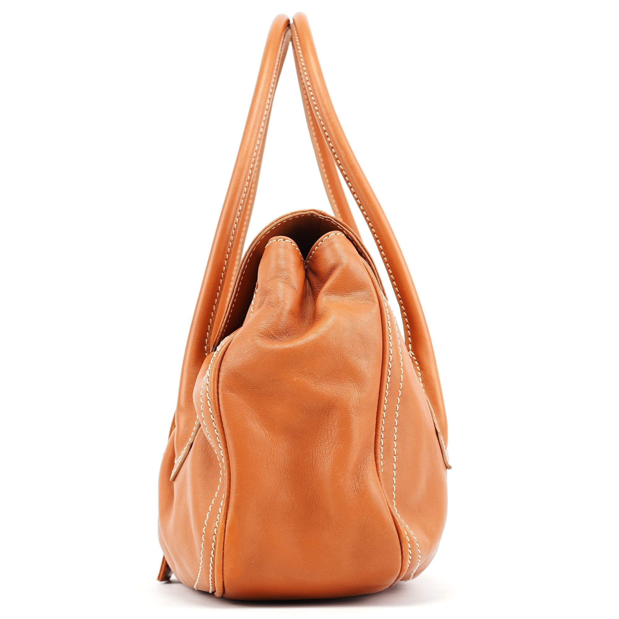 Light Brown Leather Belt Tote Bag