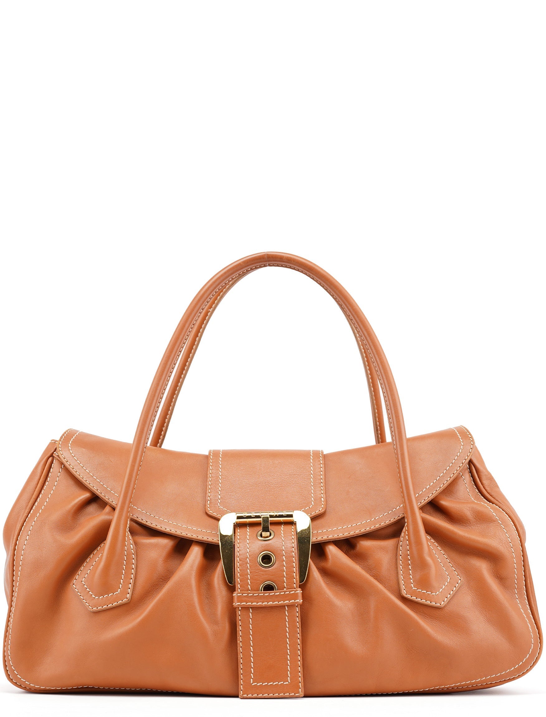 Light Brown Leather Belt Tote Bag