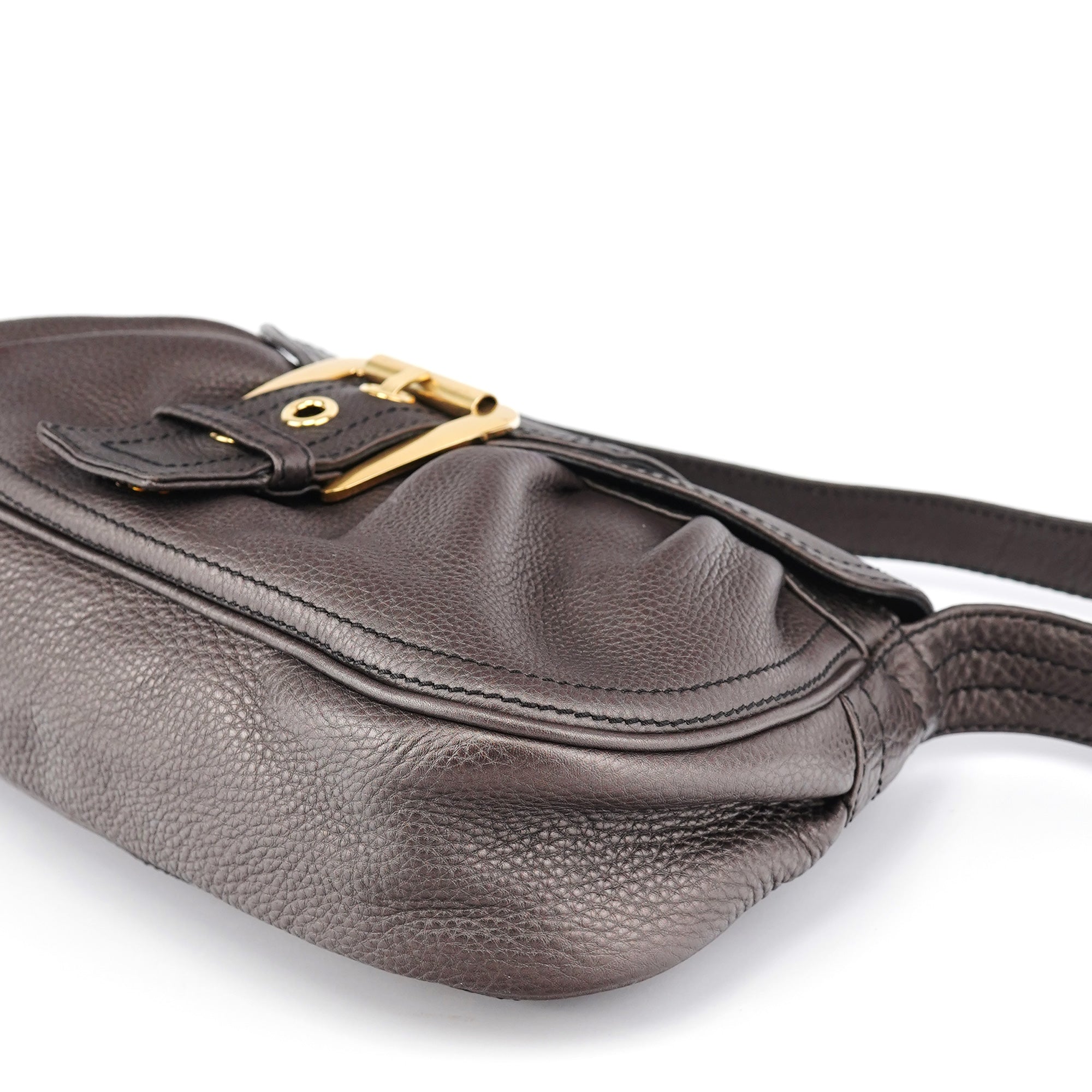 Metallic Brown Leather Belt Shoulder Bag