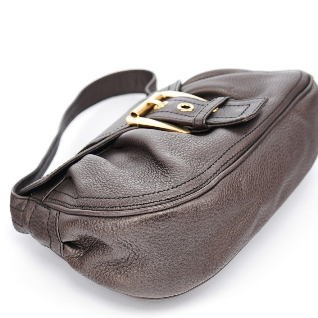 Metallic Brown Leather Belt Shoulder Bag