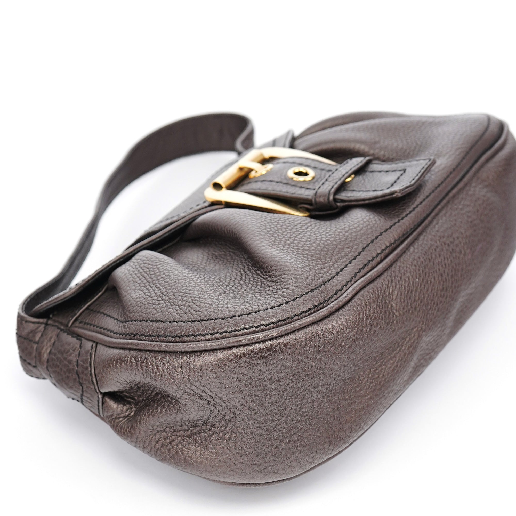Metallic Brown Leather Belt Shoulder Bag