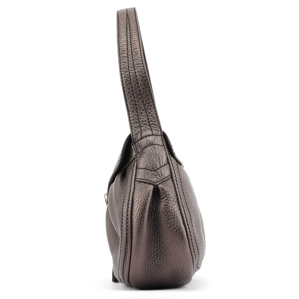 Metallic Brown Leather Belt Shoulder Bag