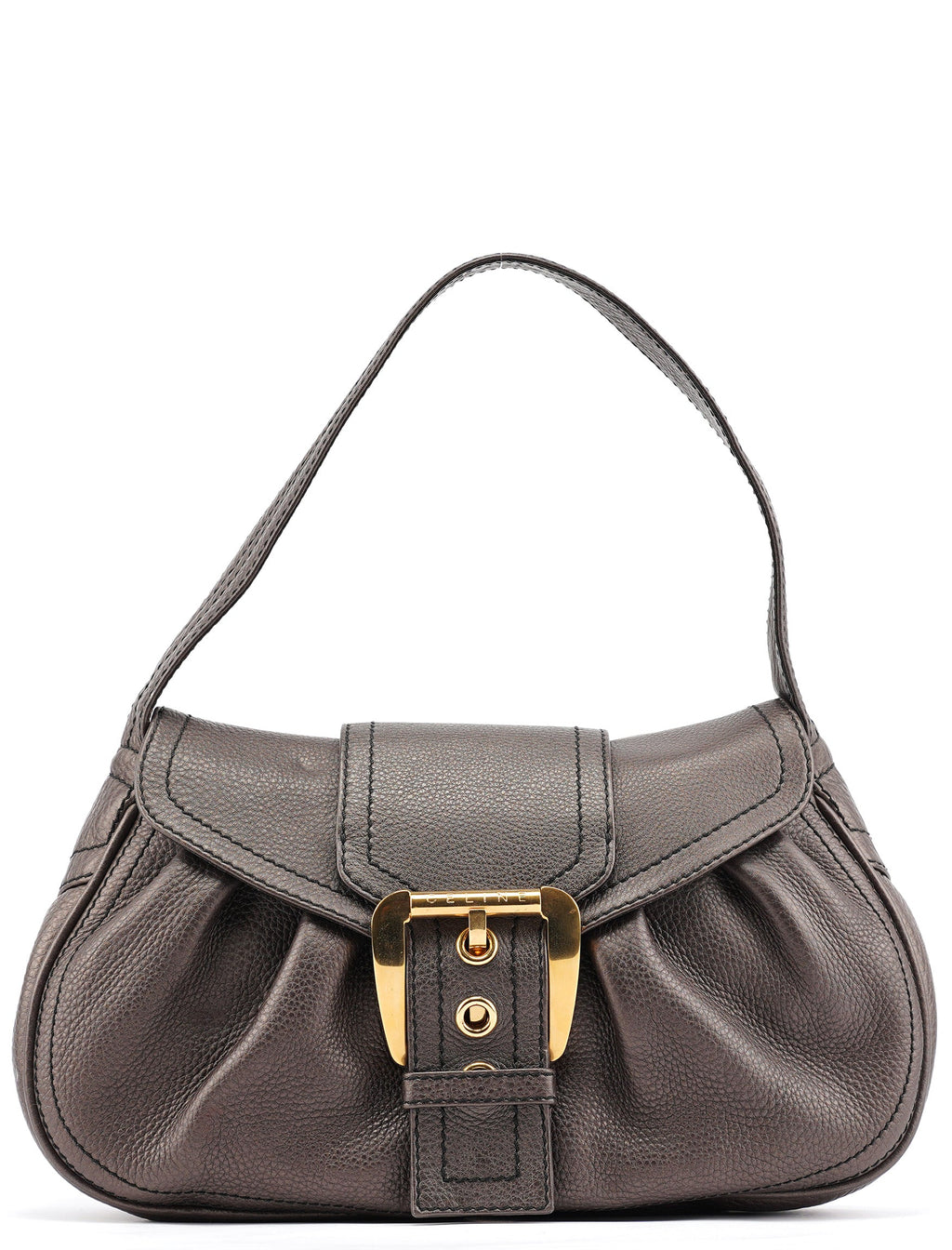 Metallic Brown Leather Belt Shoulder Bag
