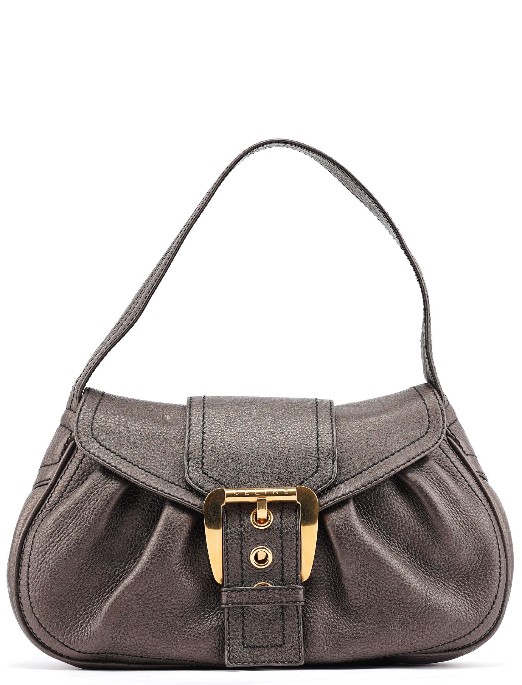 Metallic Brown Leather Belt Shoulder Bag
