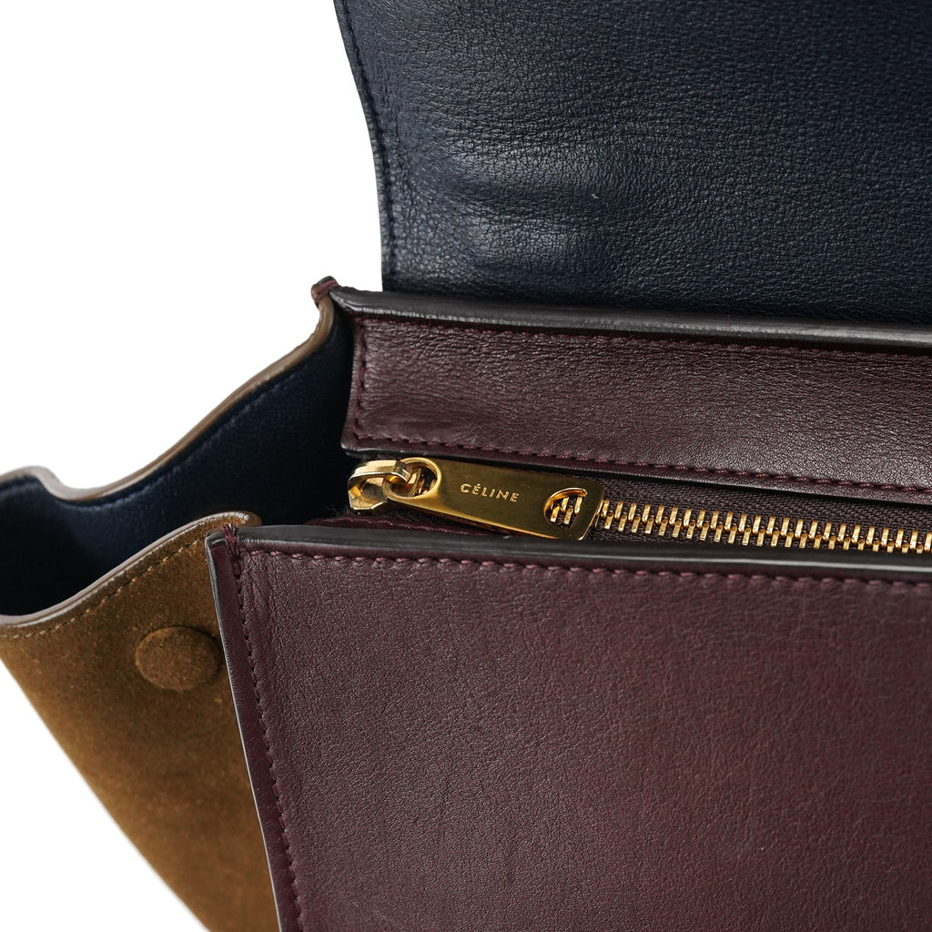 Navy Burgundy Leather Trapeze 2-Way Bag