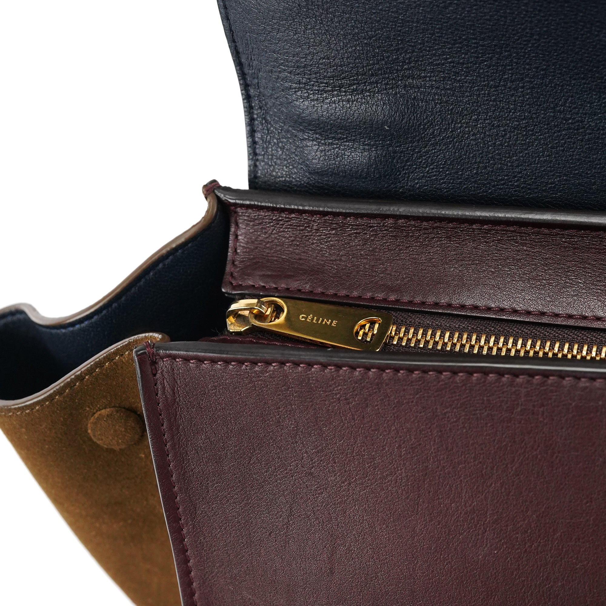 Navy Burgundy Leather Trapeze 2-Way Bag