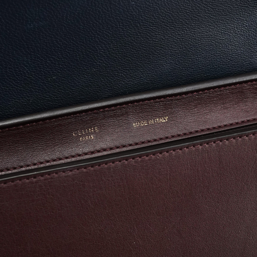 Navy Burgundy Leather Trapeze 2-Way Bag