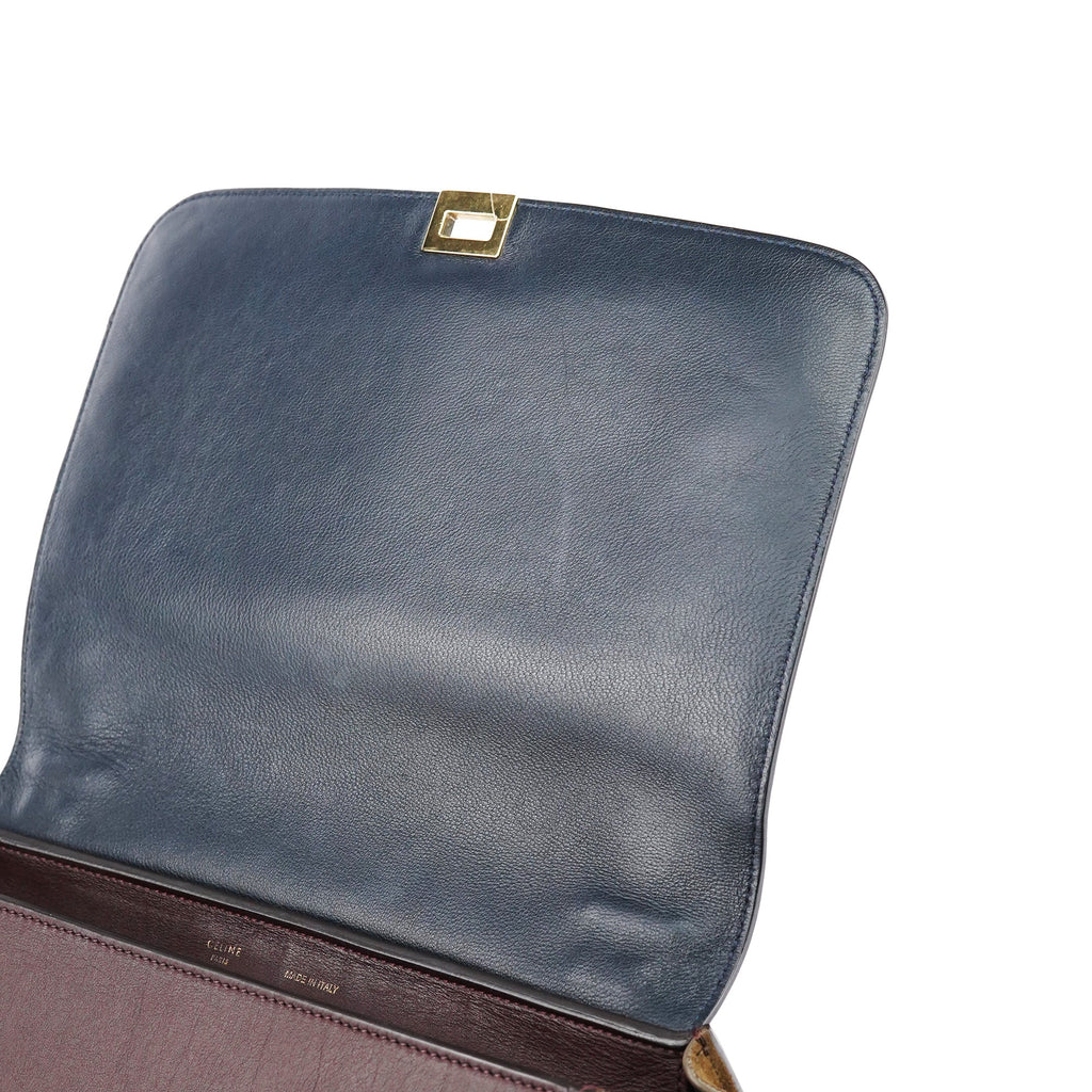 Navy Burgundy Leather Trapeze 2-Way Bag