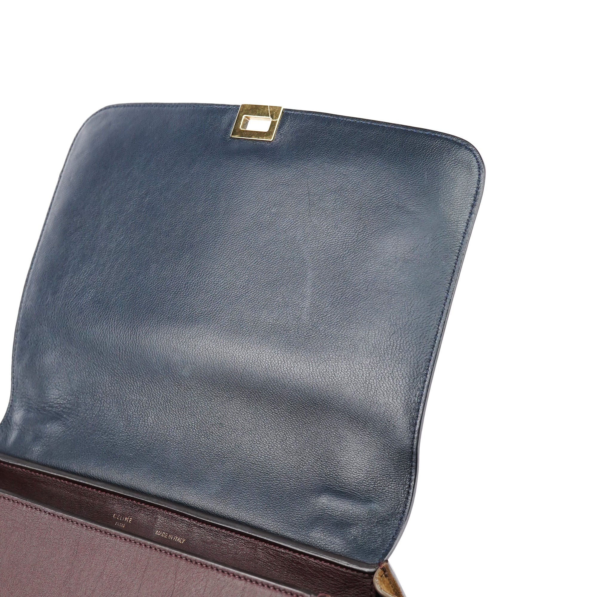 Navy Burgundy Leather Trapeze 2-Way Bag
