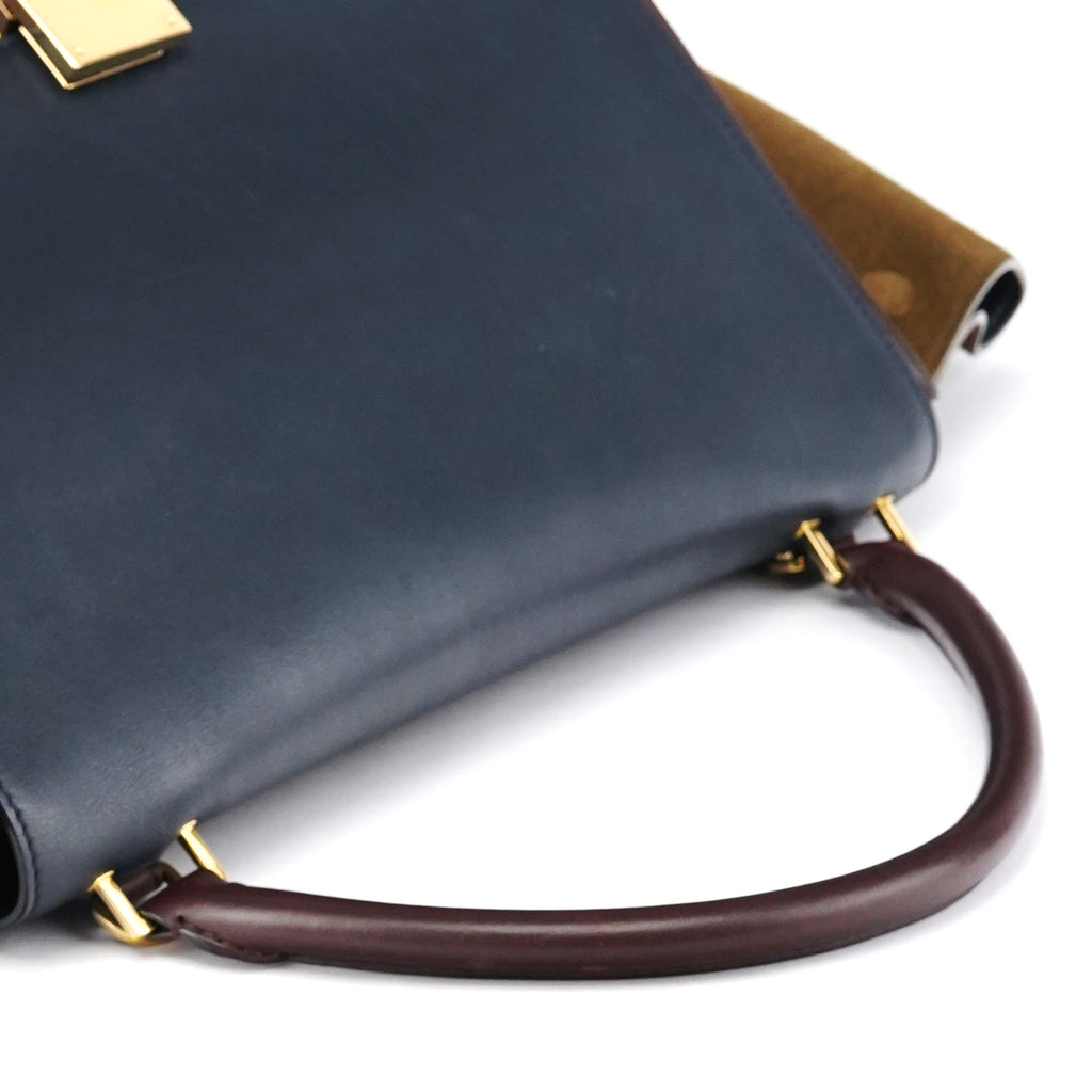 Navy Burgundy Leather Trapeze 2-Way Bag