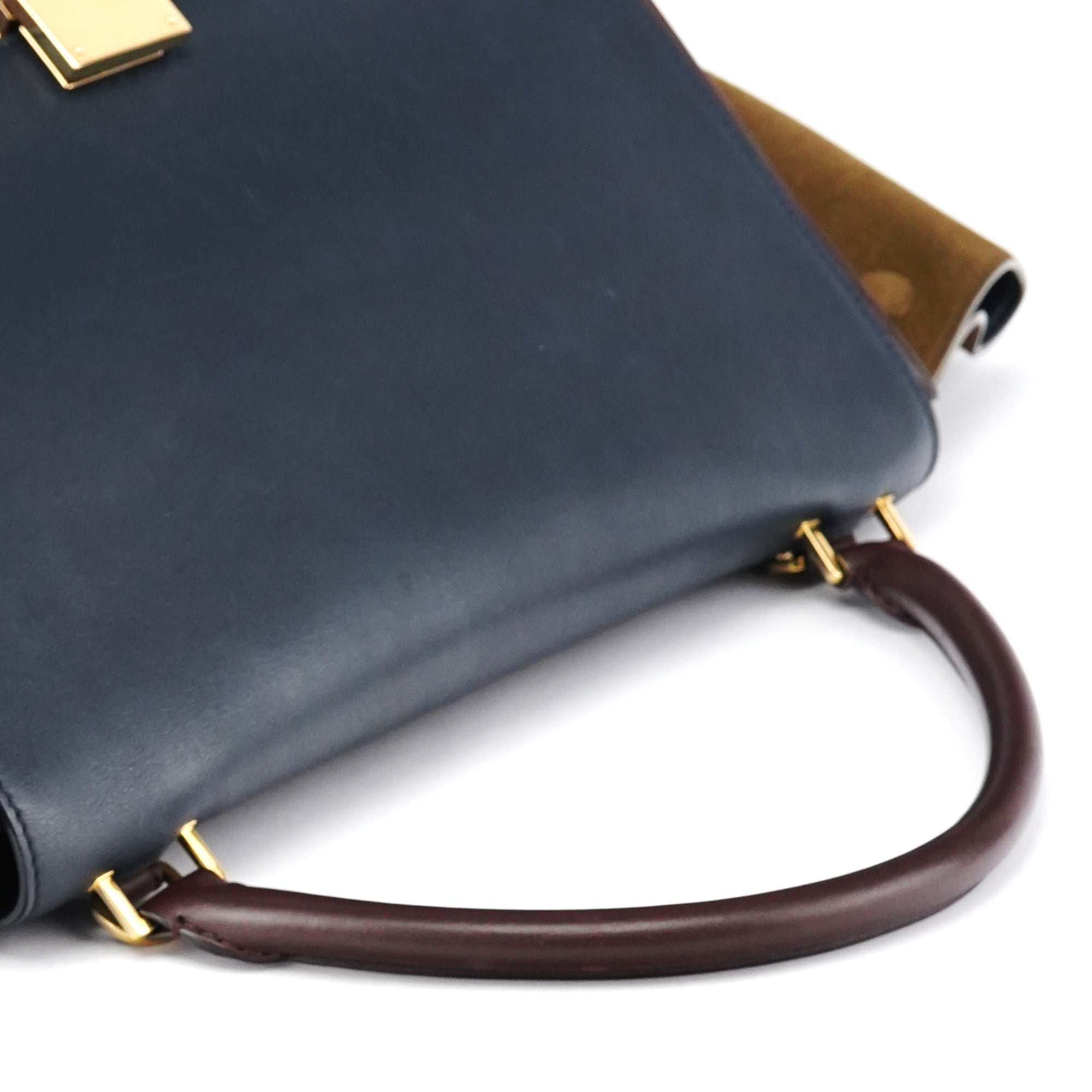 Navy Burgundy Leather Trapeze 2-Way Bag