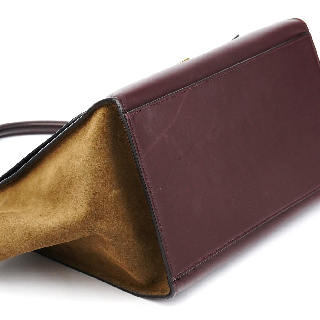 Navy Burgundy Leather Trapeze 2-Way Bag