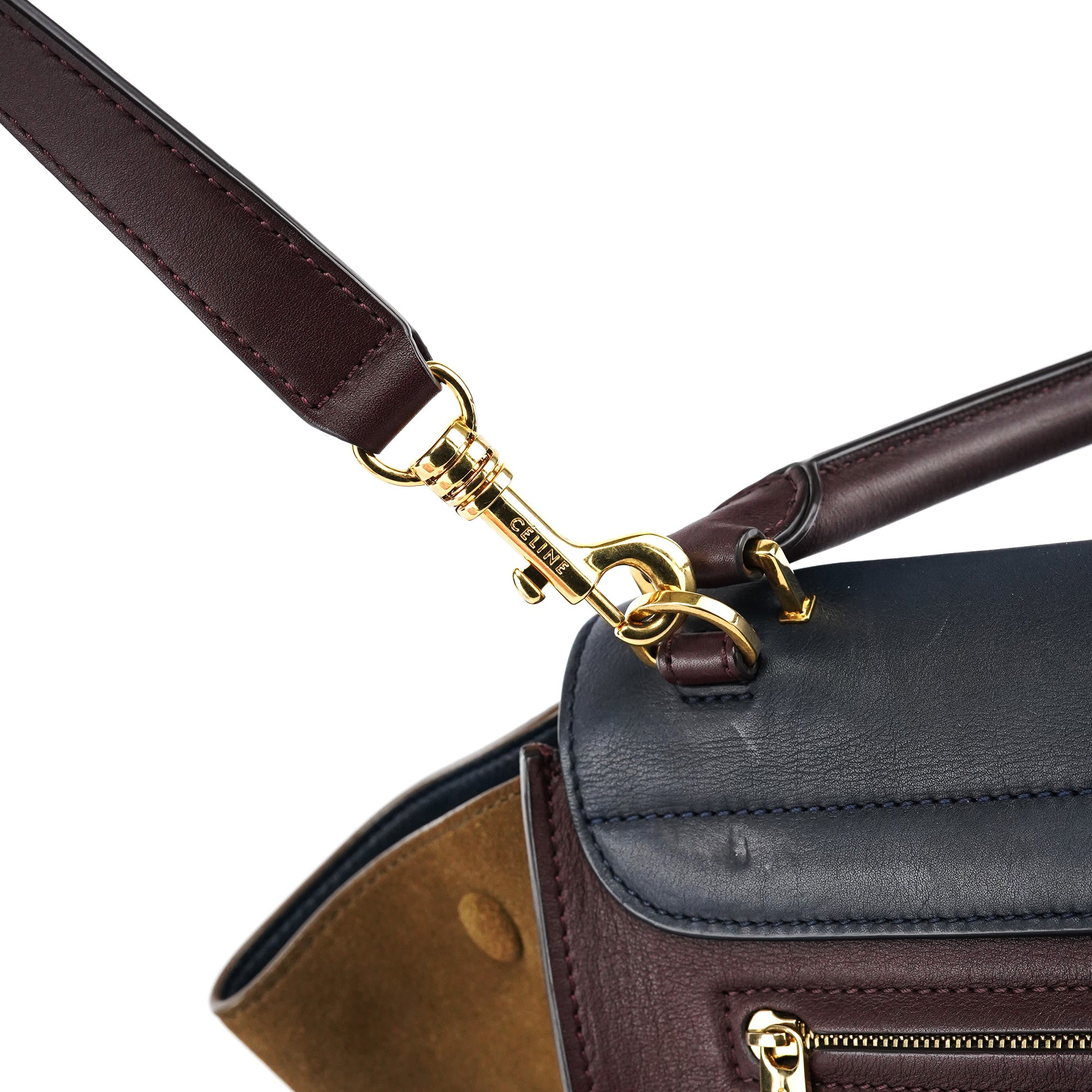 Navy Burgundy Leather Trapeze 2-Way Bag