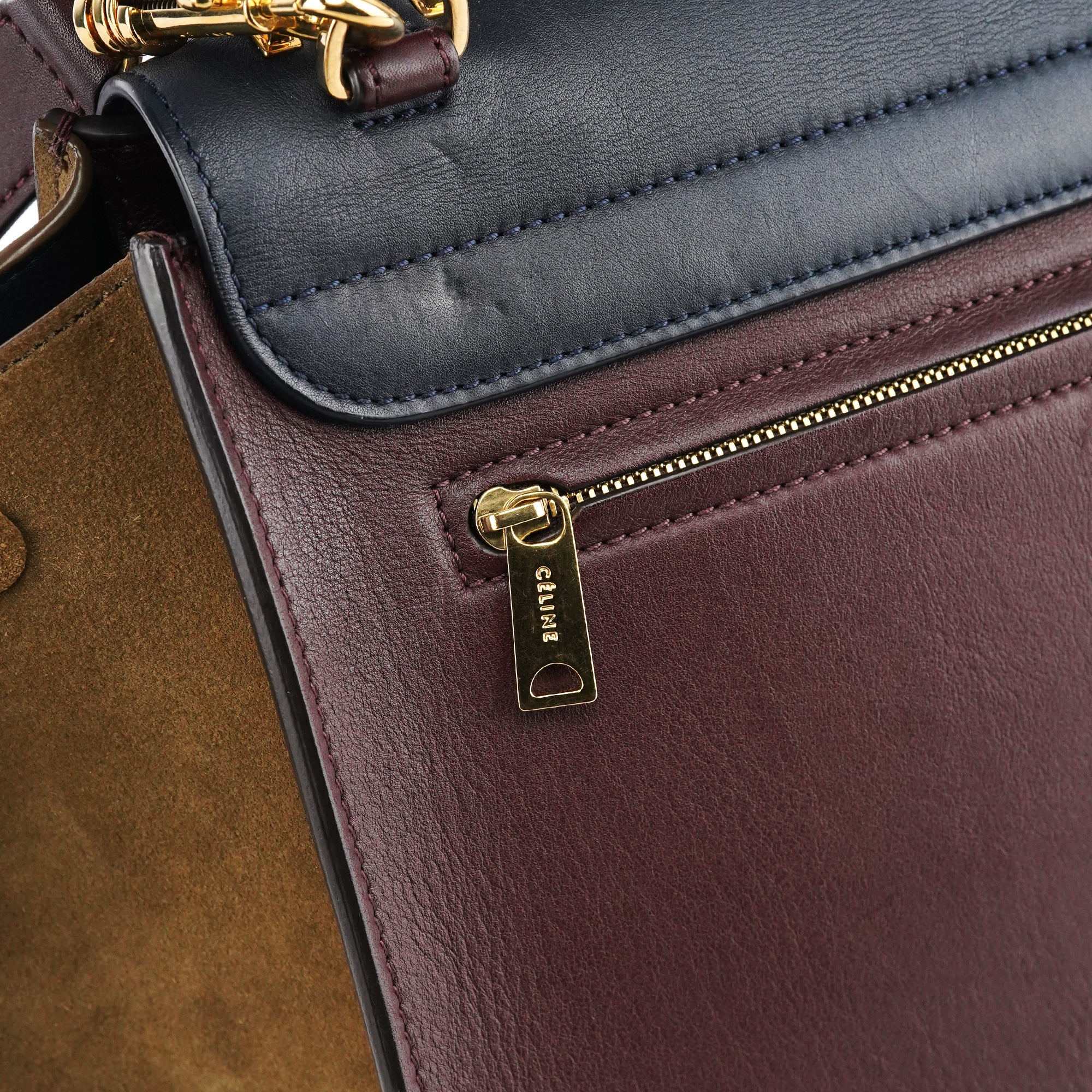 Navy Burgundy Leather Trapeze 2-Way Bag