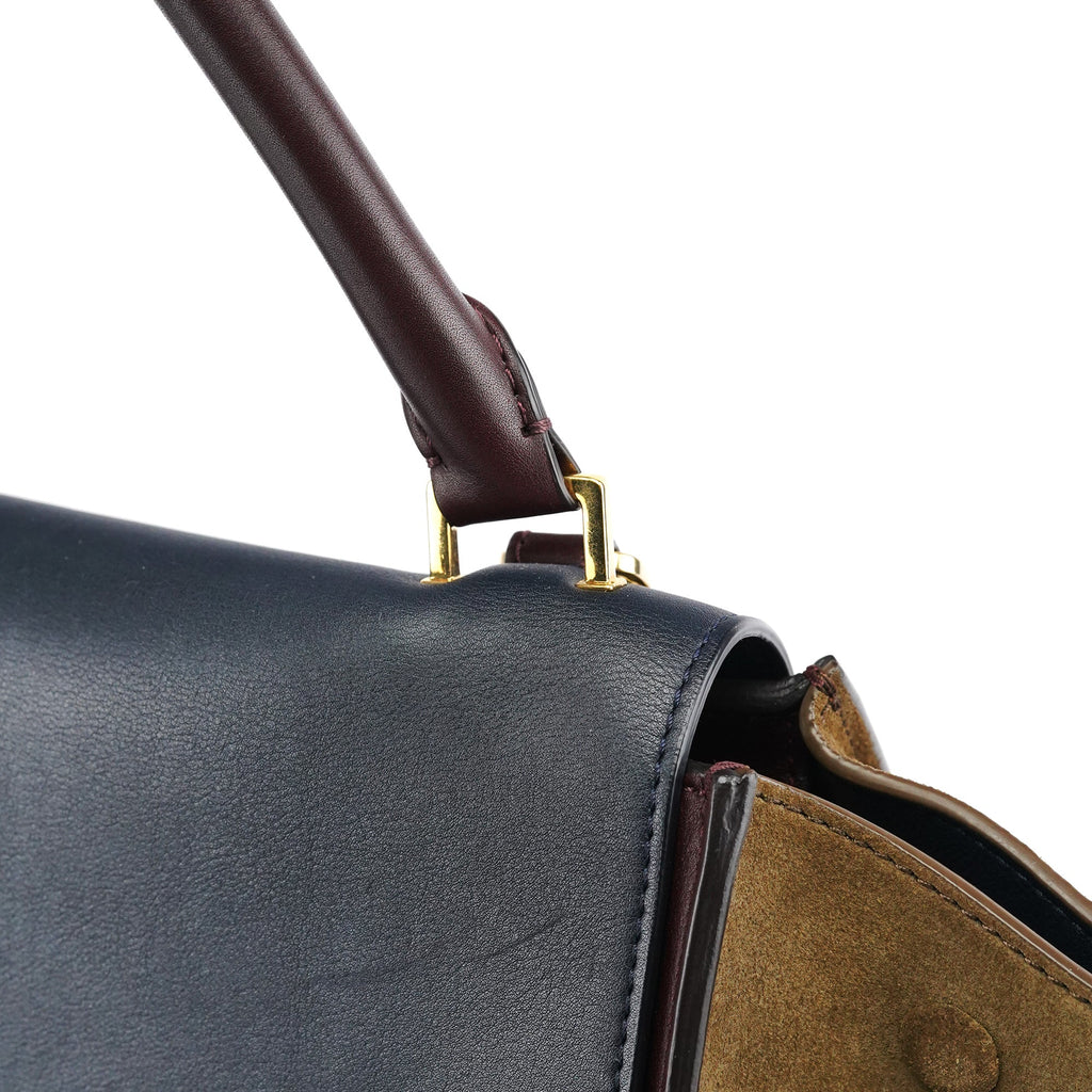 Navy Burgundy Leather Trapeze 2-Way Bag