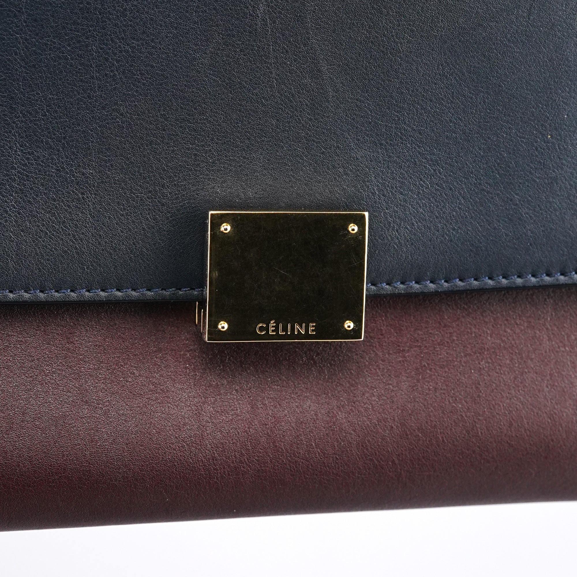 Navy Burgundy Leather Trapeze 2-Way Bag