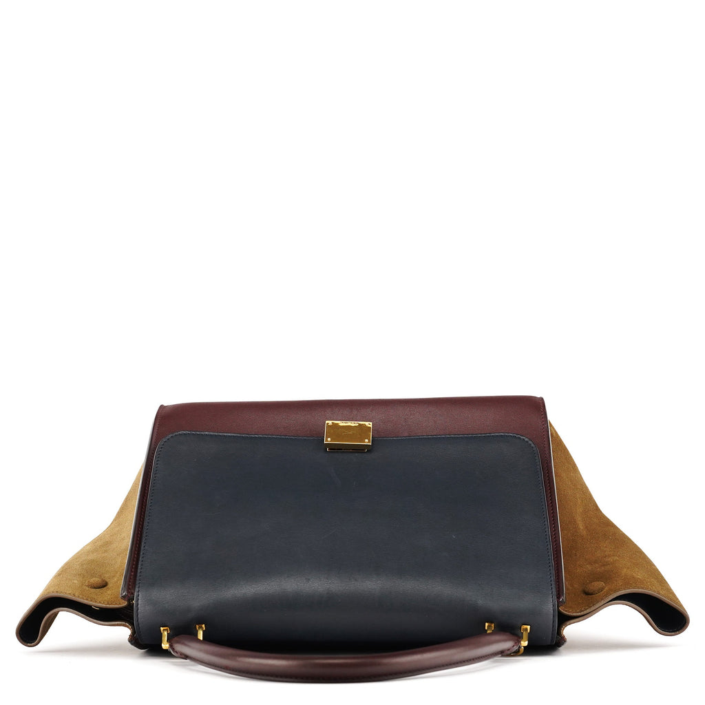 Navy Burgundy Leather Trapeze 2-Way Bag