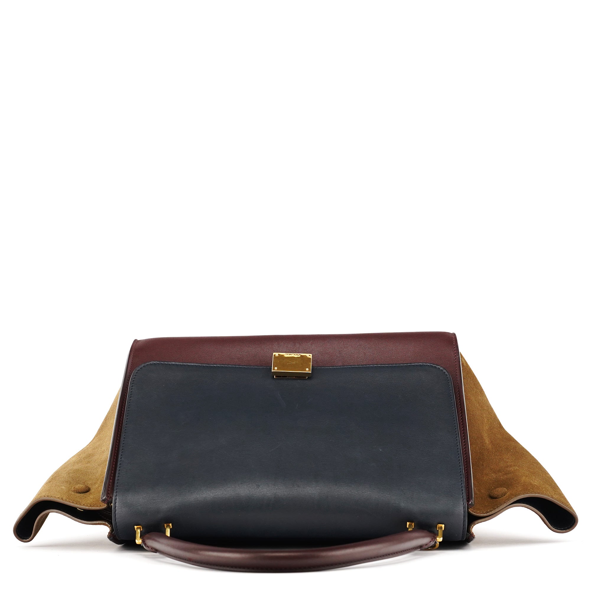 Navy Burgundy Leather Trapeze 2-Way Bag