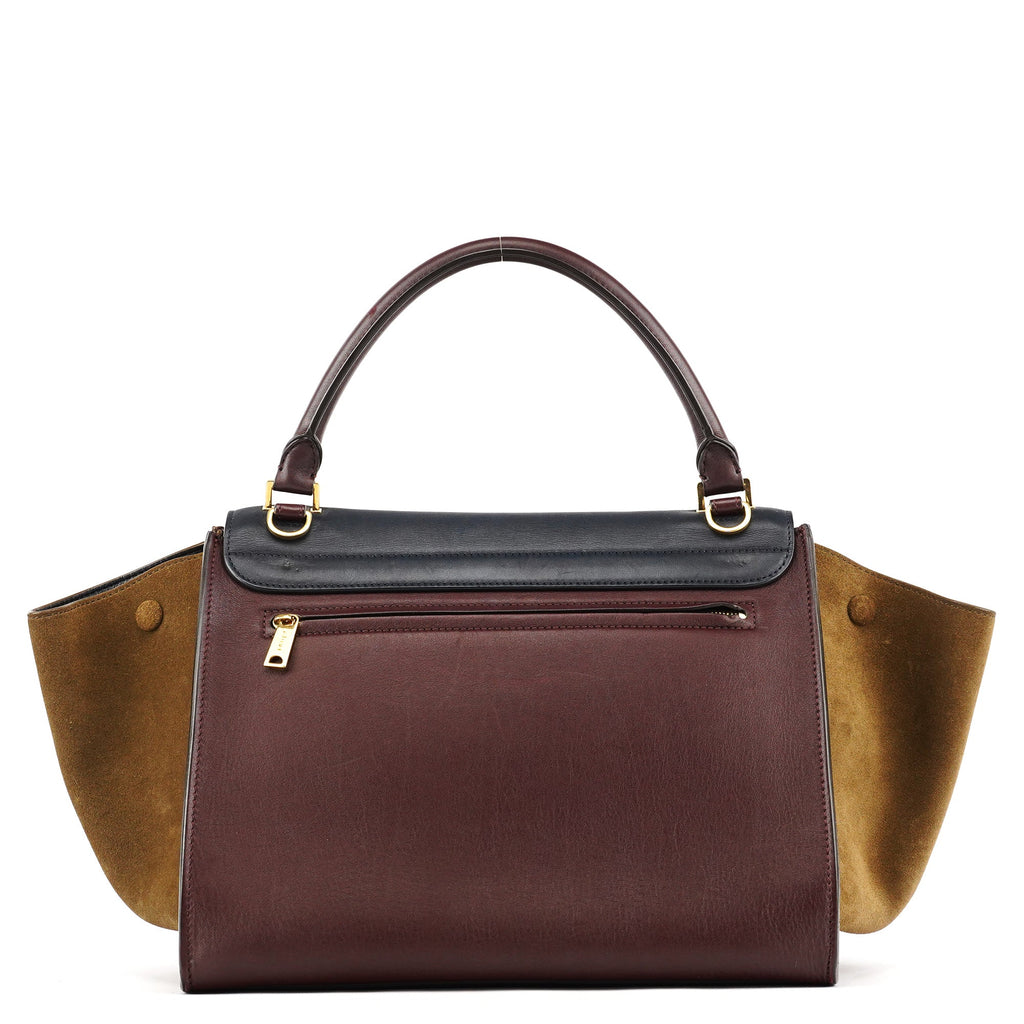 Navy Burgundy Leather Trapeze 2-Way Bag