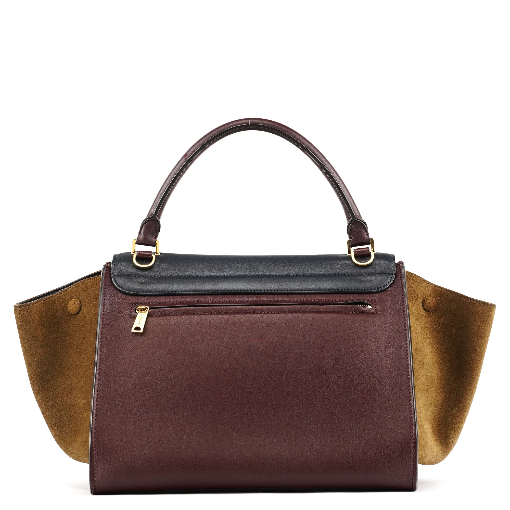 Navy Burgundy Leather Trapeze 2-Way Bag