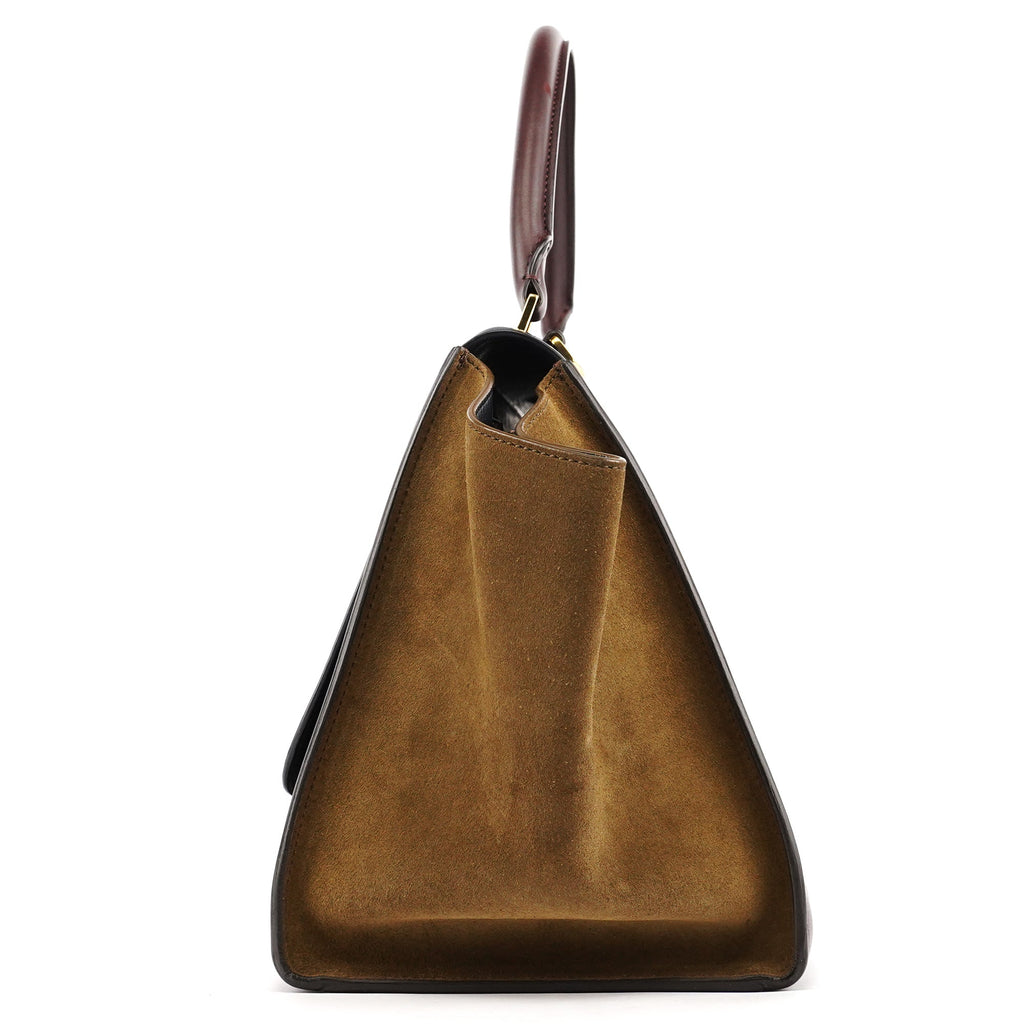 Navy Burgundy Leather Trapeze 2-Way Bag