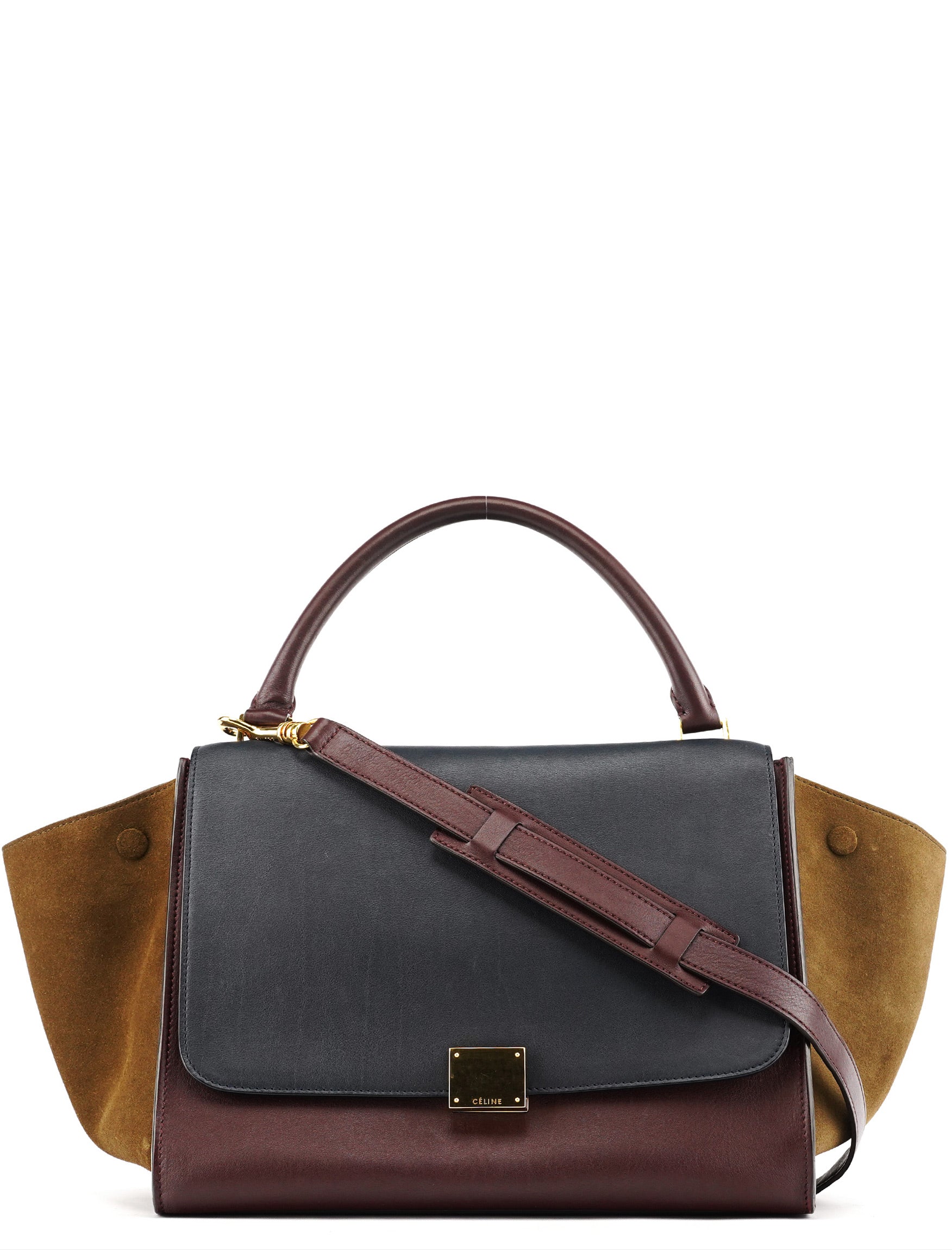Navy Burgundy Leather Trapeze 2-Way Bag