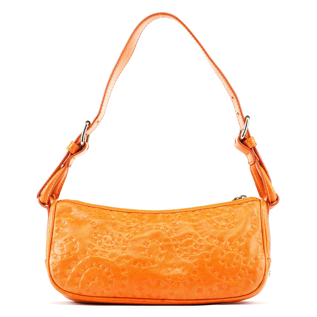 Orange Embossed Leather Shoulder Bag
