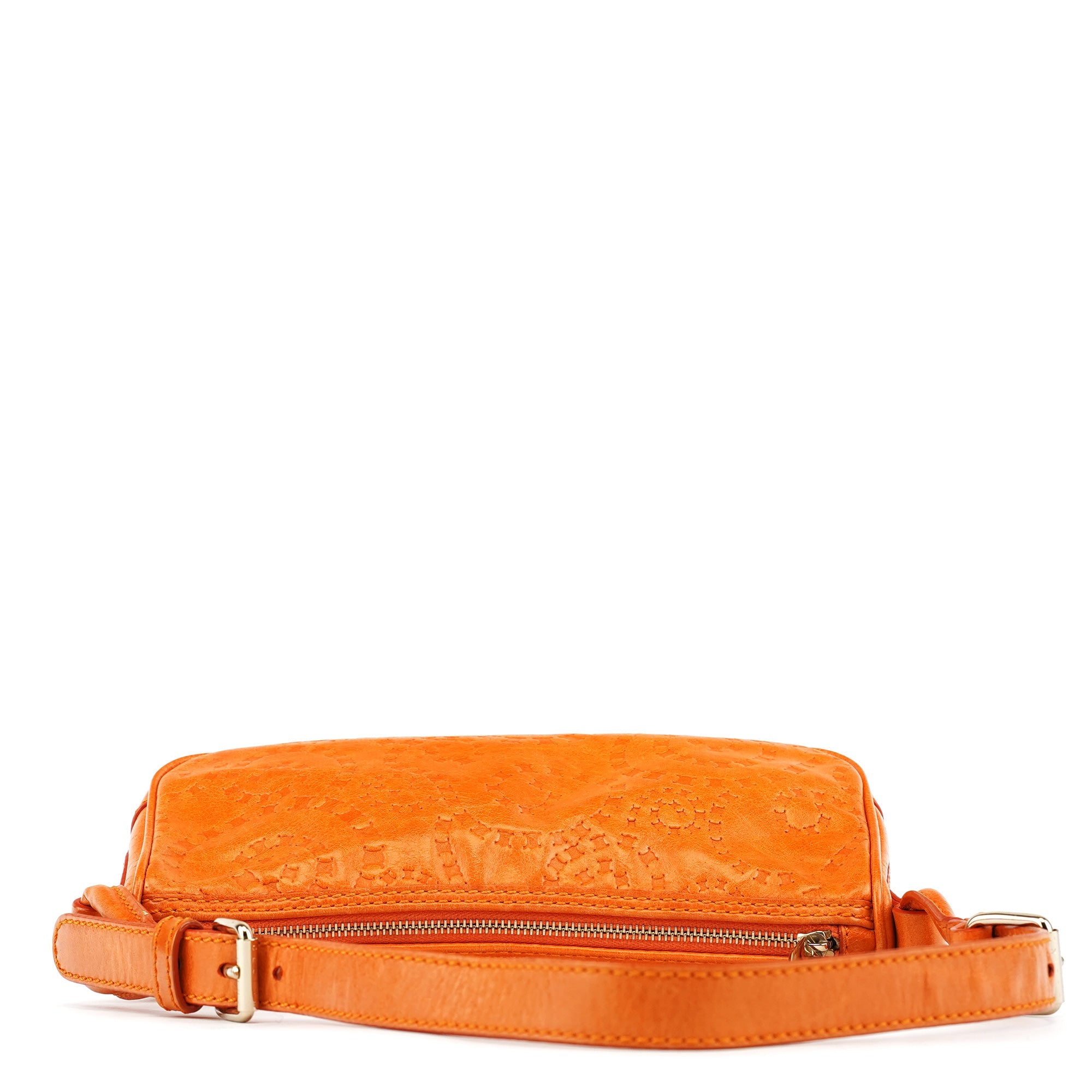 Orange Embossed Leather Shoulder Bag