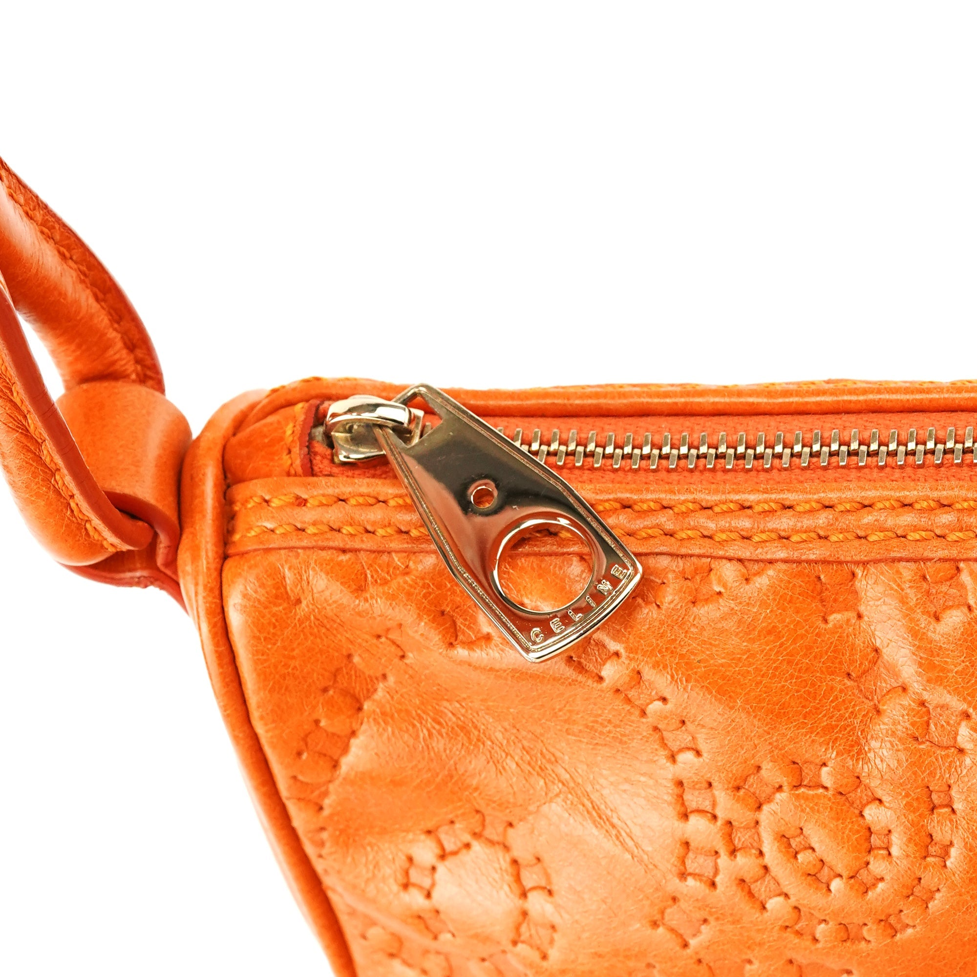Orange Embossed Leather Shoulder Bag