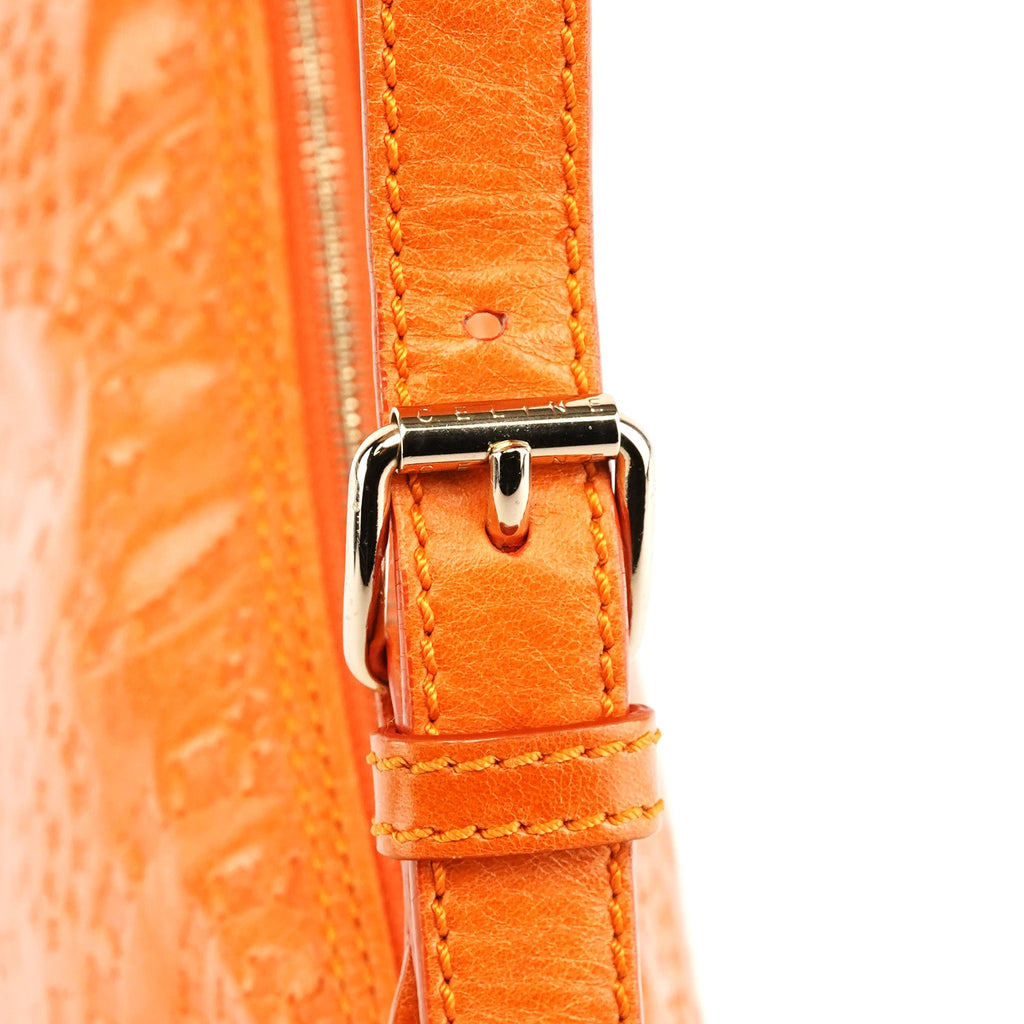 Orange Embossed Leather Shoulder Bag