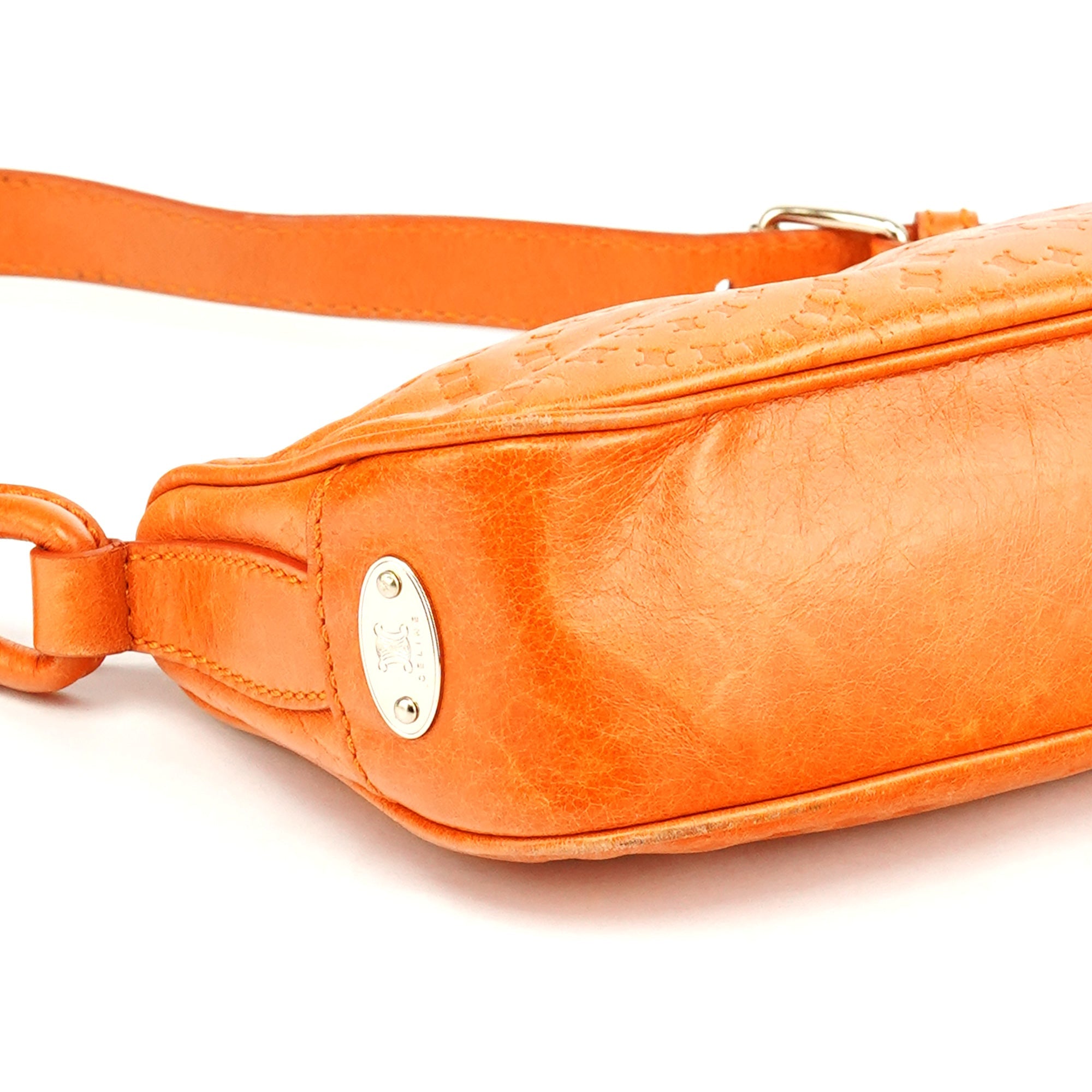 Orange Embossed Leather Shoulder Bag