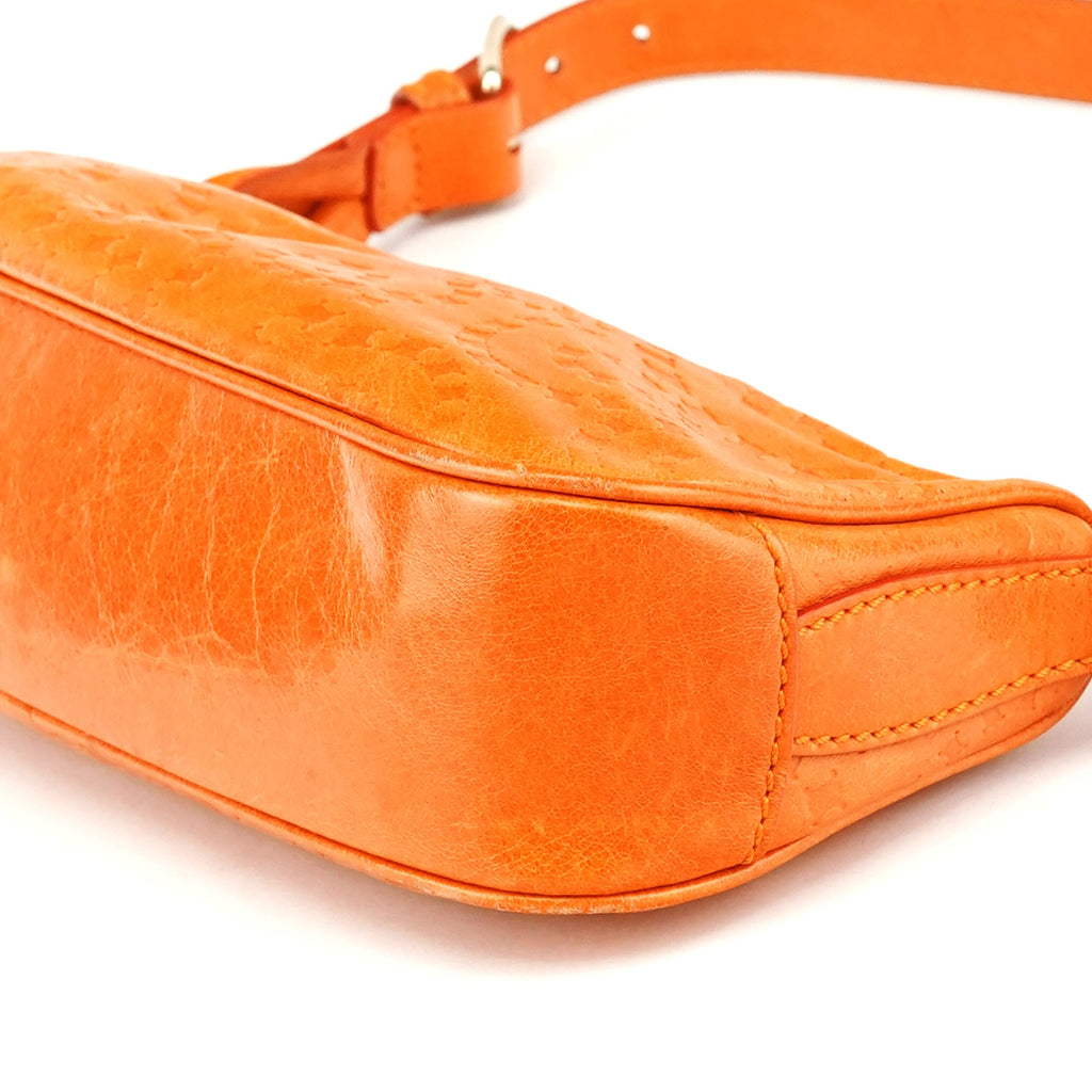 Orange Embossed Leather Shoulder Bag