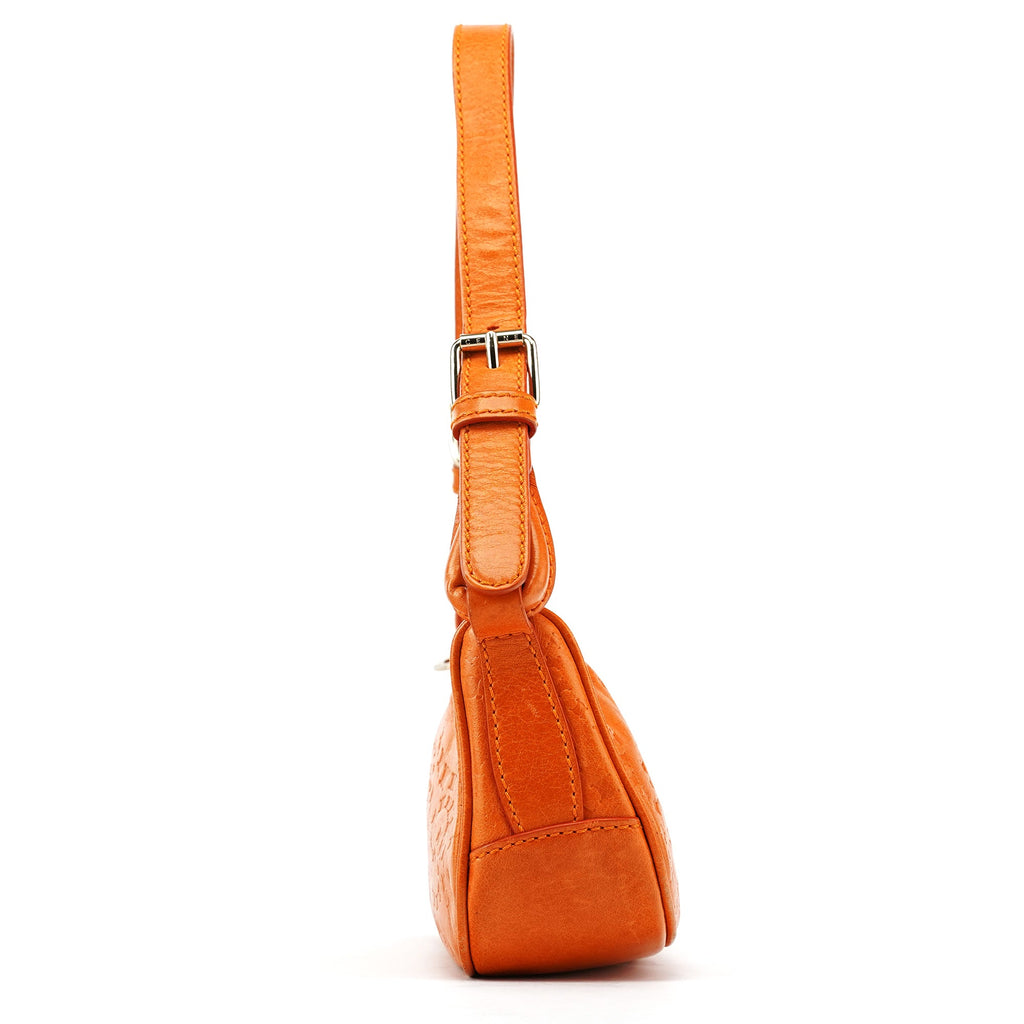 Orange Embossed Leather Shoulder Bag
