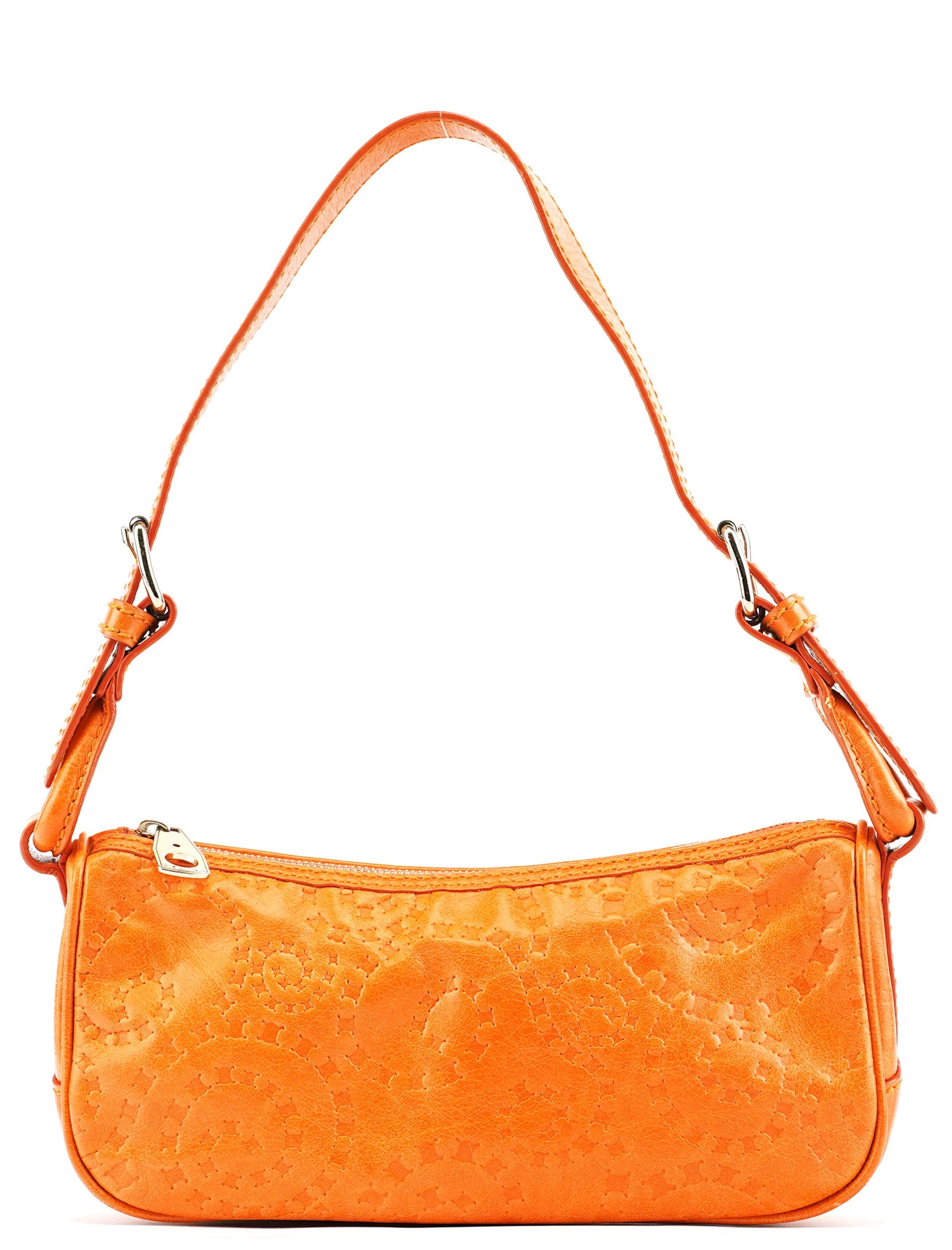 Orange Embossed Leather Shoulder Bag