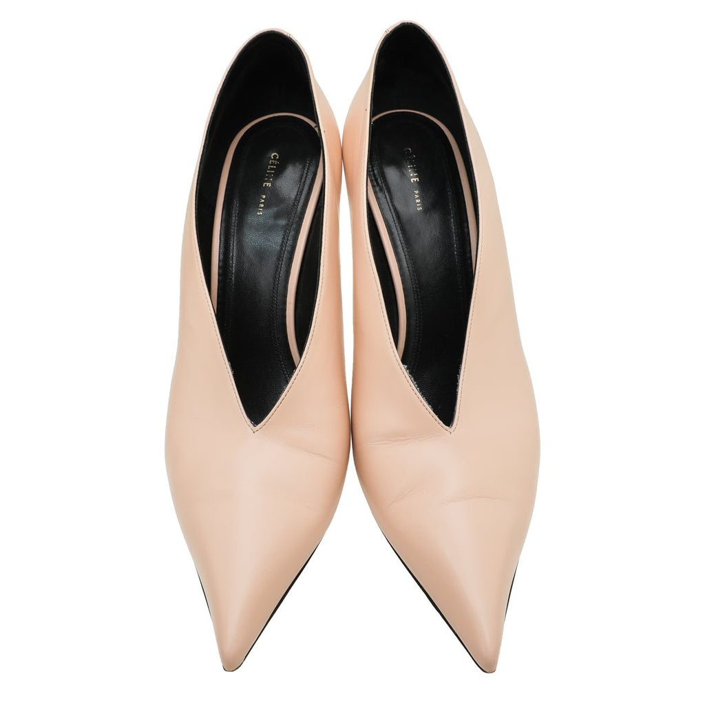 Celine Peach Pointed V Neck Pump 38.5