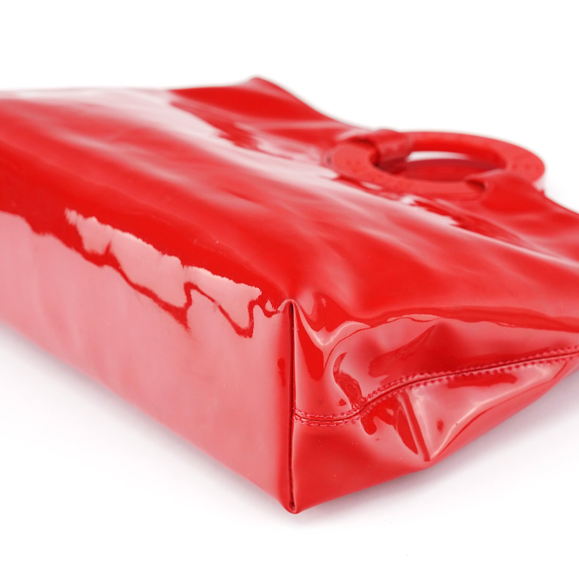 Red Patent Leather Round Handle Bag