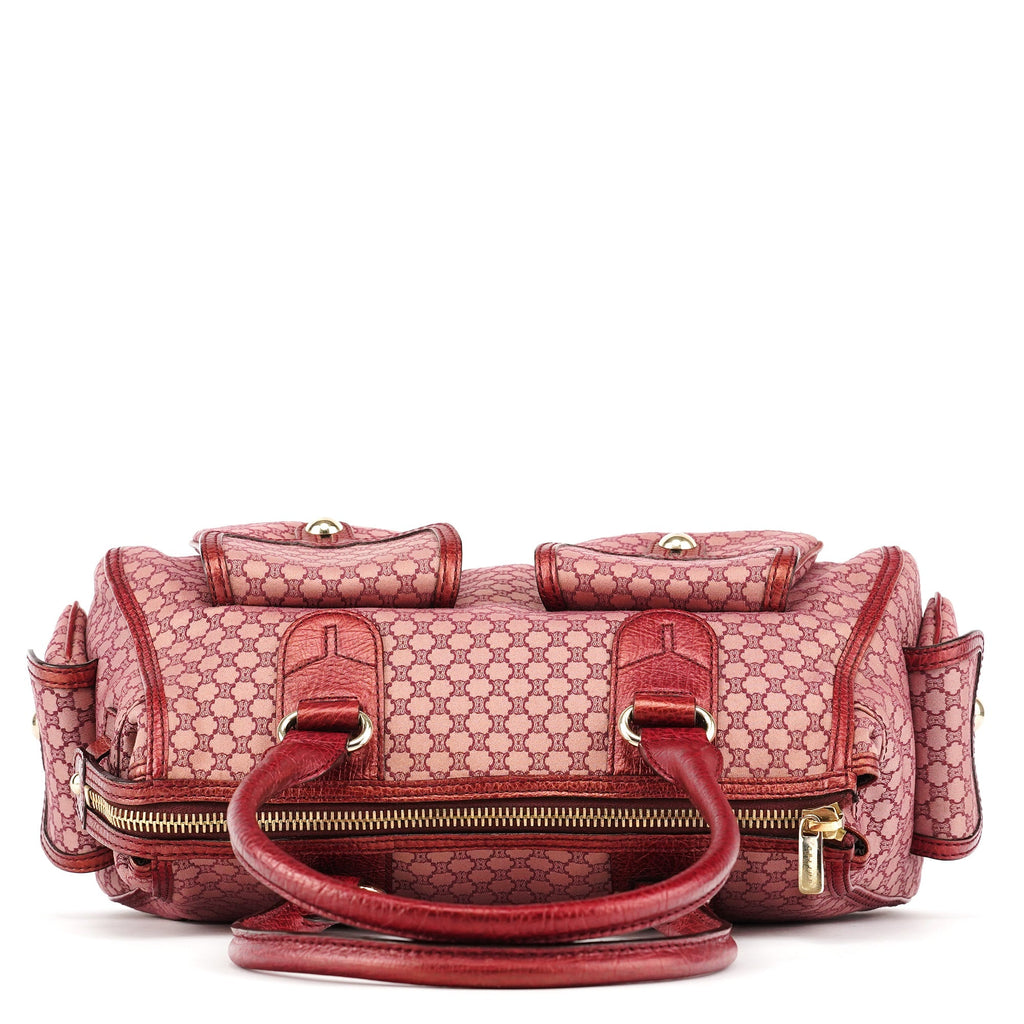 Red Triupmhe Leather Cargo Tote Bag