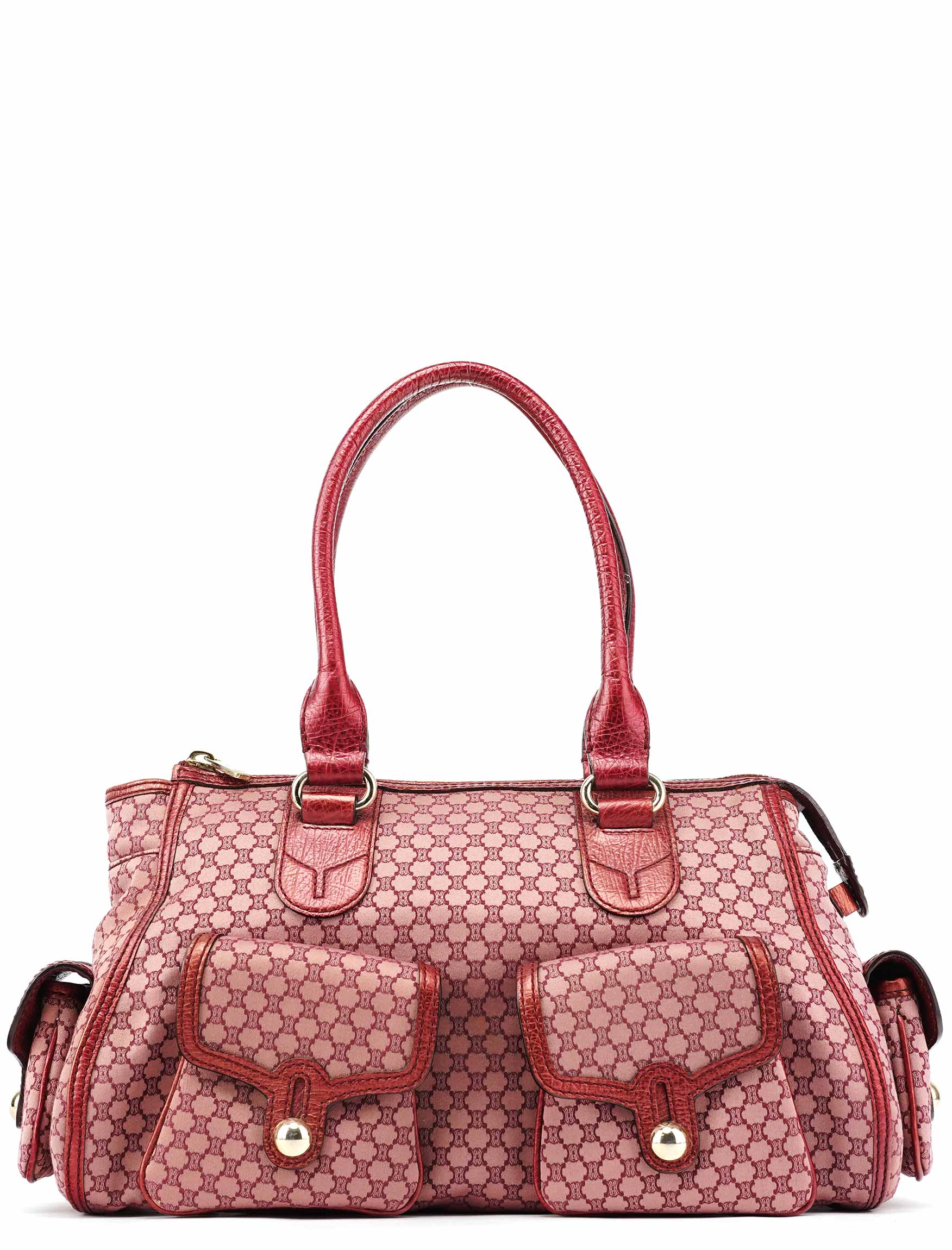 Red Triupmhe Leather Cargo Tote Bag