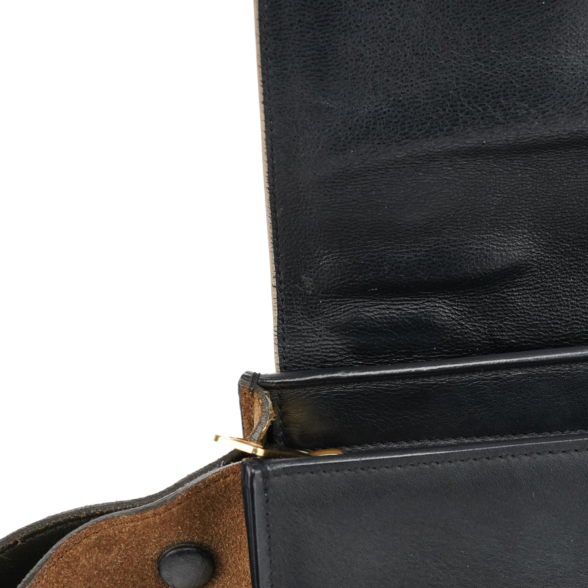 White Brown Leather Trapeze 2-Way Bag