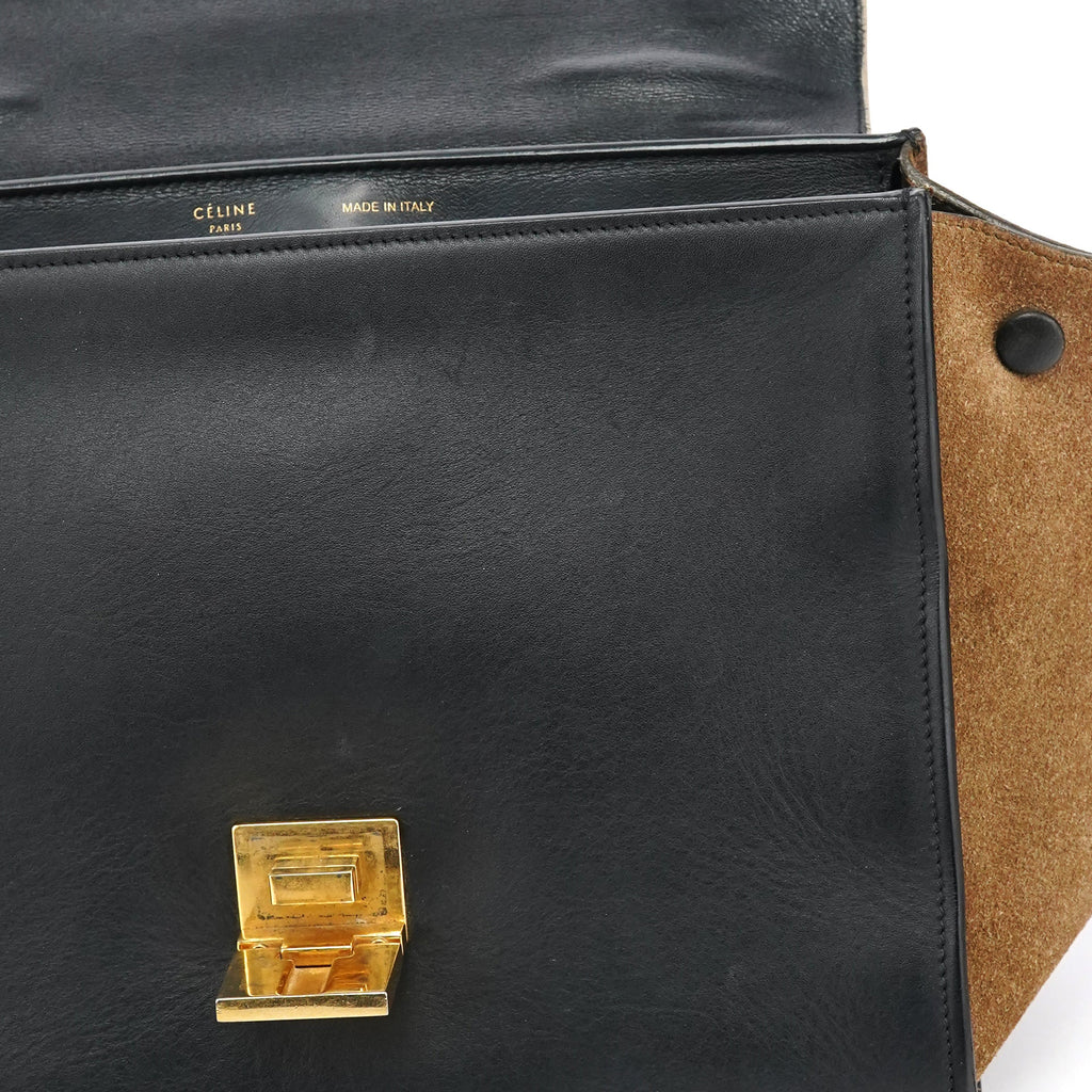 White Brown Leather Trapeze 2-Way Bag