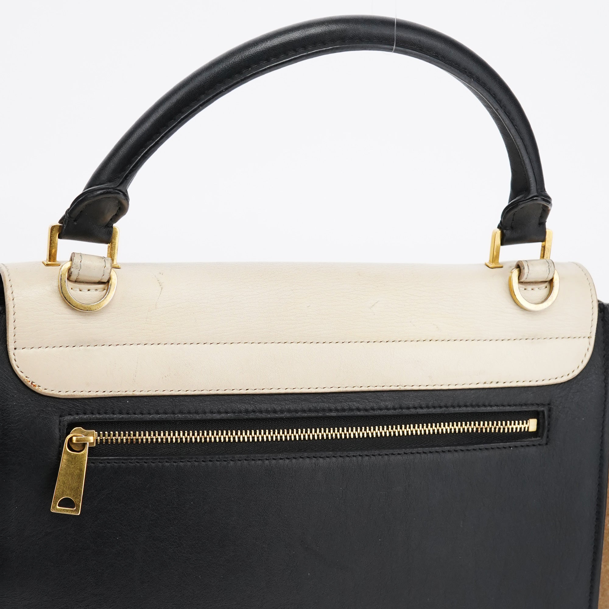 White Brown Leather Trapeze 2-Way Bag