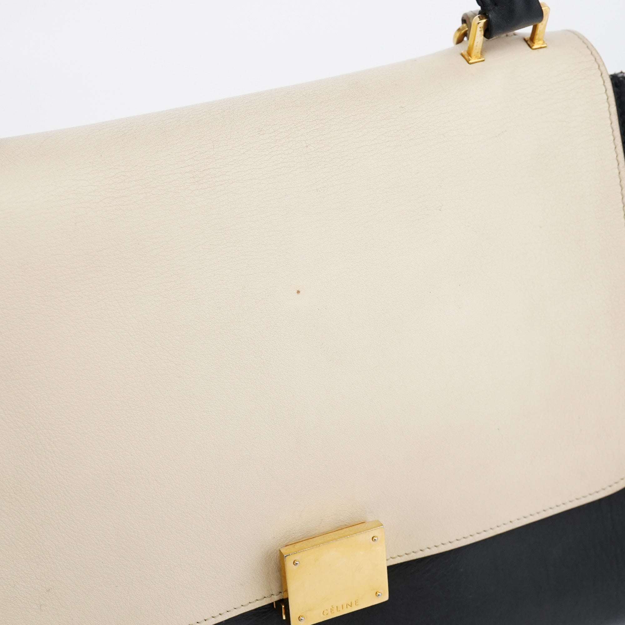 White Brown Leather Trapeze 2-Way Bag