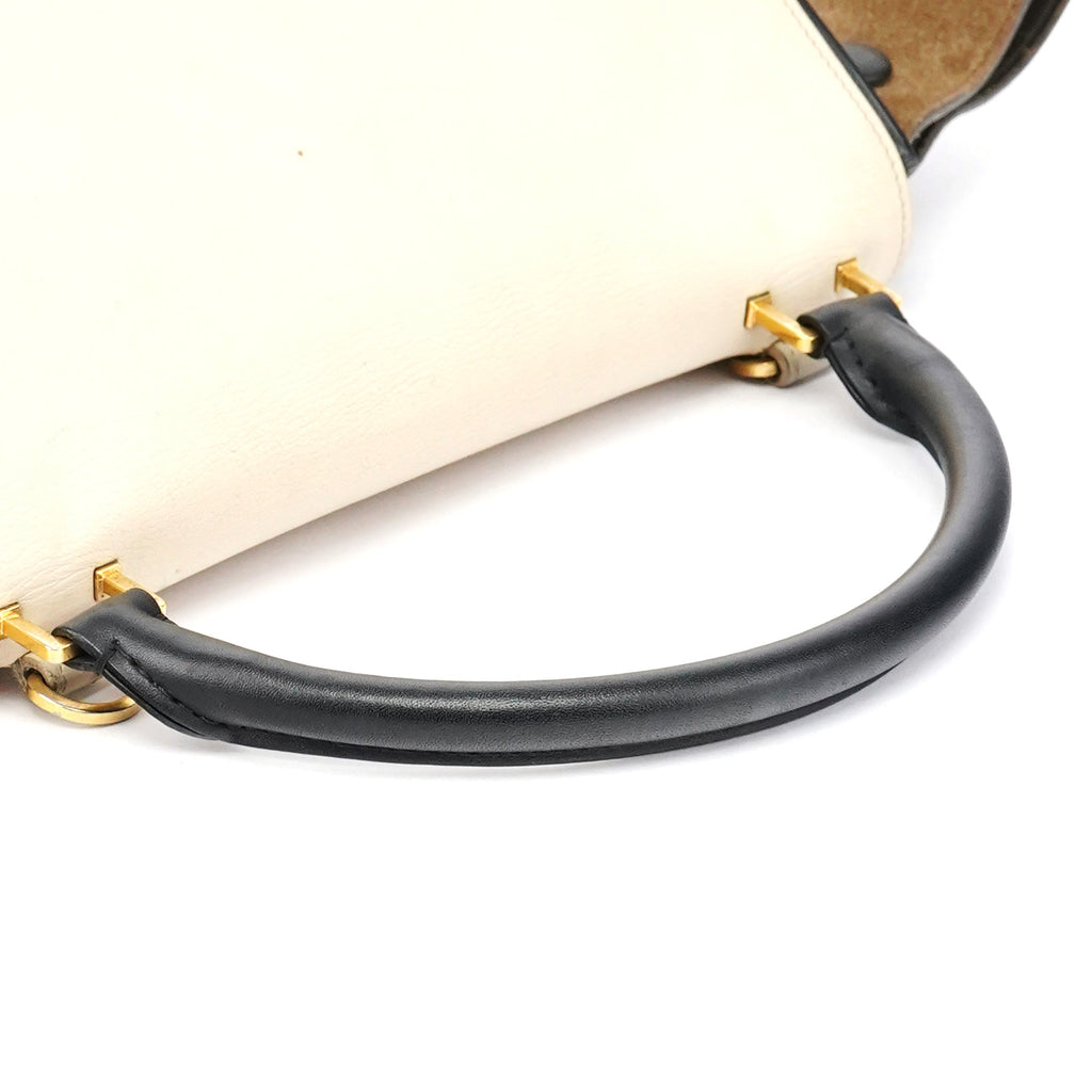 White Brown Leather Trapeze 2-Way Bag