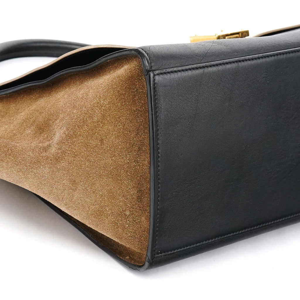 White Brown Leather Trapeze 2-Way Bag